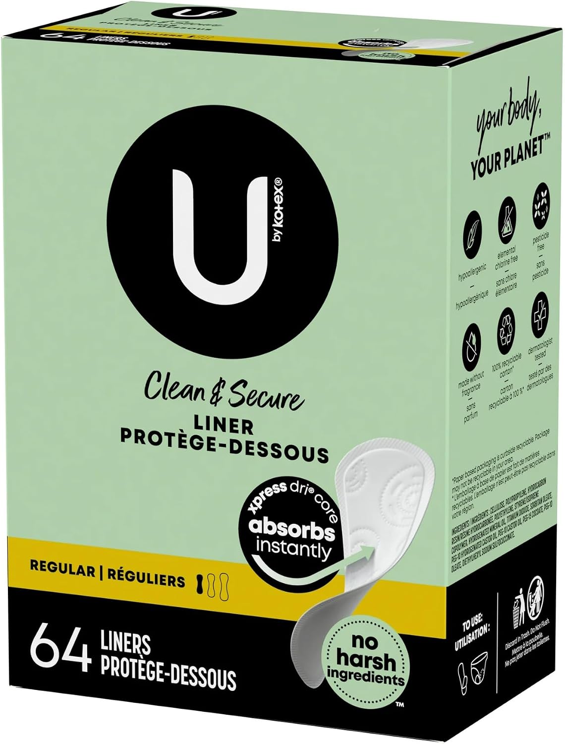 Kotex Lightdays Liners Regular, Soft and Silky, 192 Count