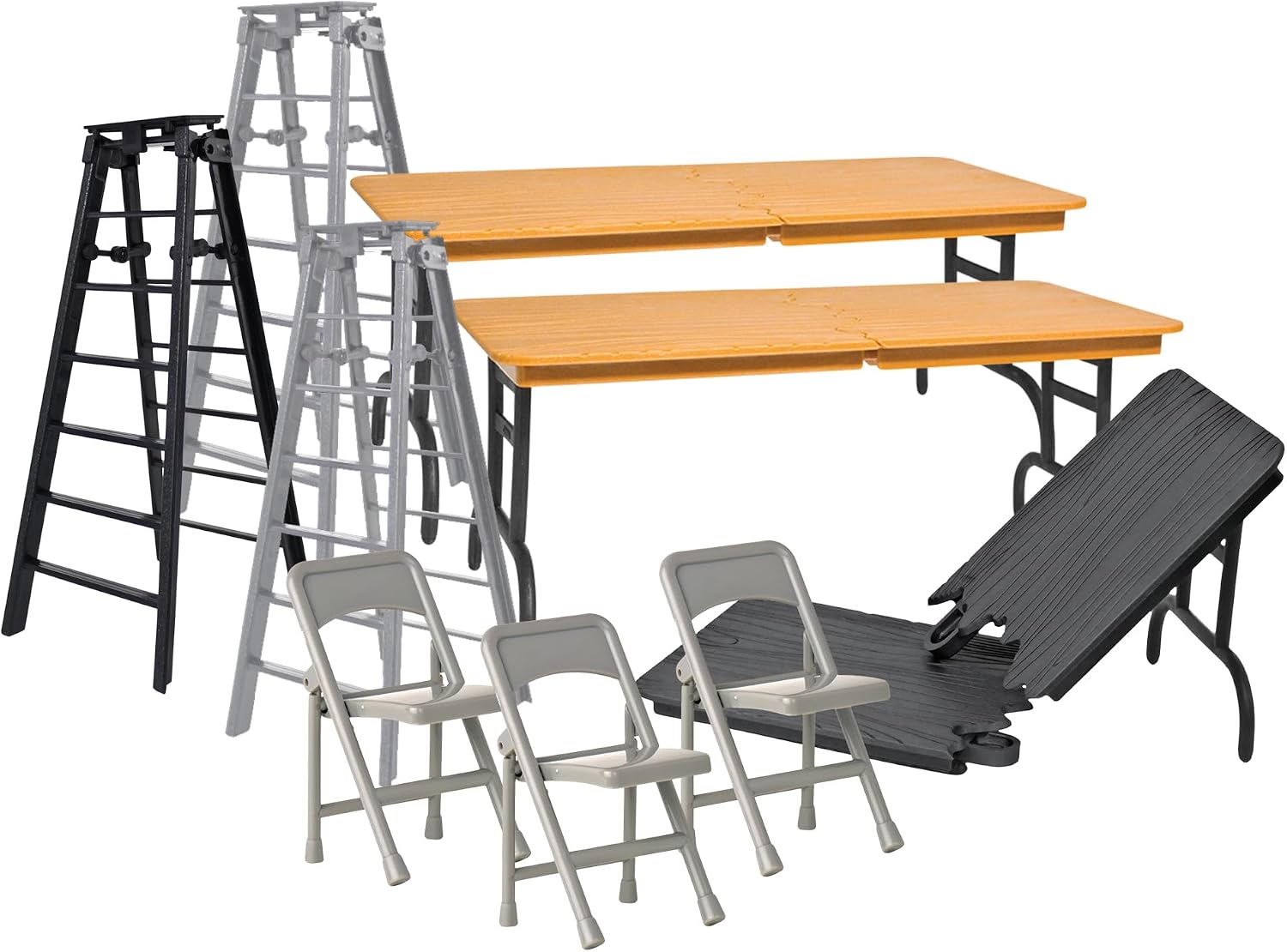 Tables, Ladders & Chairs Match Accessory Set for Wrestling Action Figures | Create Tables, Ladders & Chairs Matches with 3 Breakable Tables