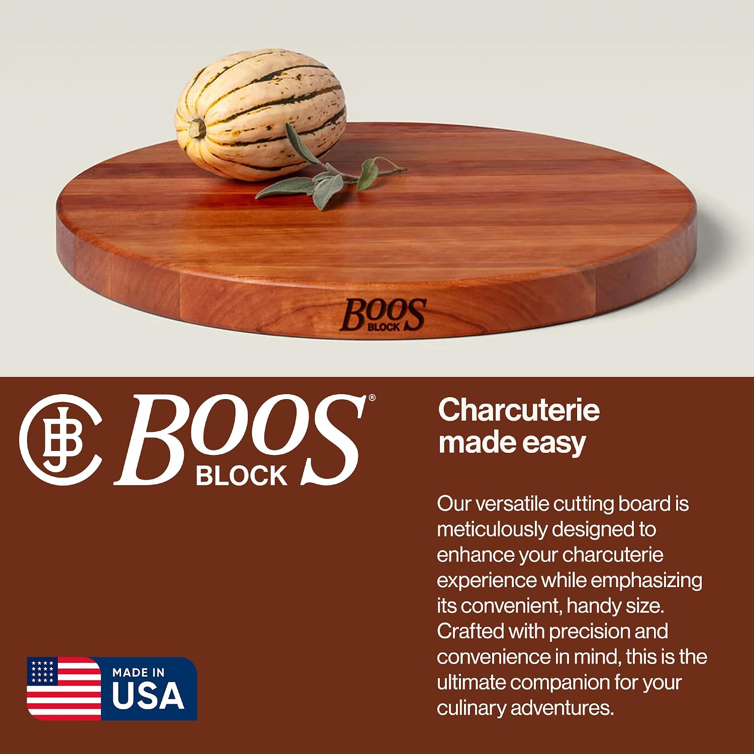 John Boos R-Board Series Round Wooden Maple Cutting Board 18”x18” – 1.5” Thick, 14-lb Reversible Butcher Block with Edge-Grain – Made in the USA