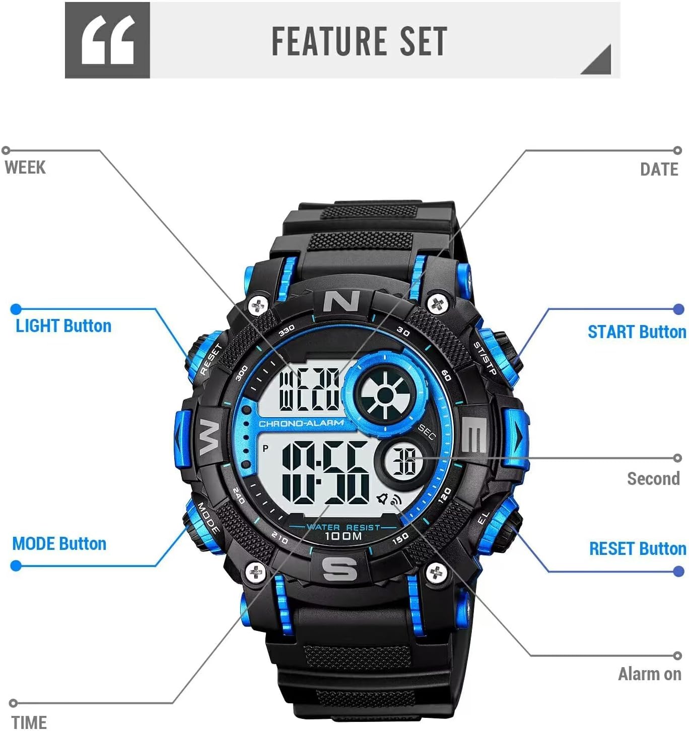 FANMIS Men's Digital Sport Watch Military LED Alarm Waterproof Quartz Watch | Tactical Outdoor Sport Watch Multi Function Led Display Alarm Stopwatch Date Quartz Rugged Style Daily Water Resistance