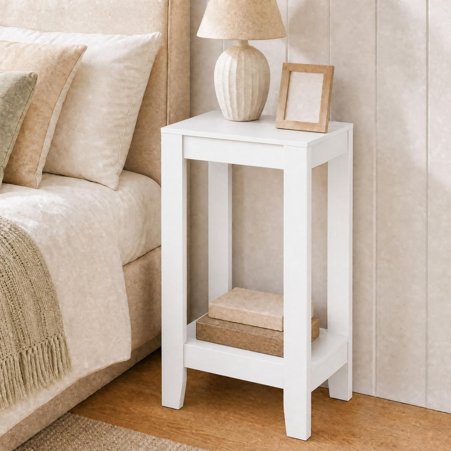 Giantex 2-Tier End Table Nightstand, Bedside Sofa Table for Living Room Bedroom, Narrow Telephone Table with Shelf and Legs for Small Spaces, Espresso