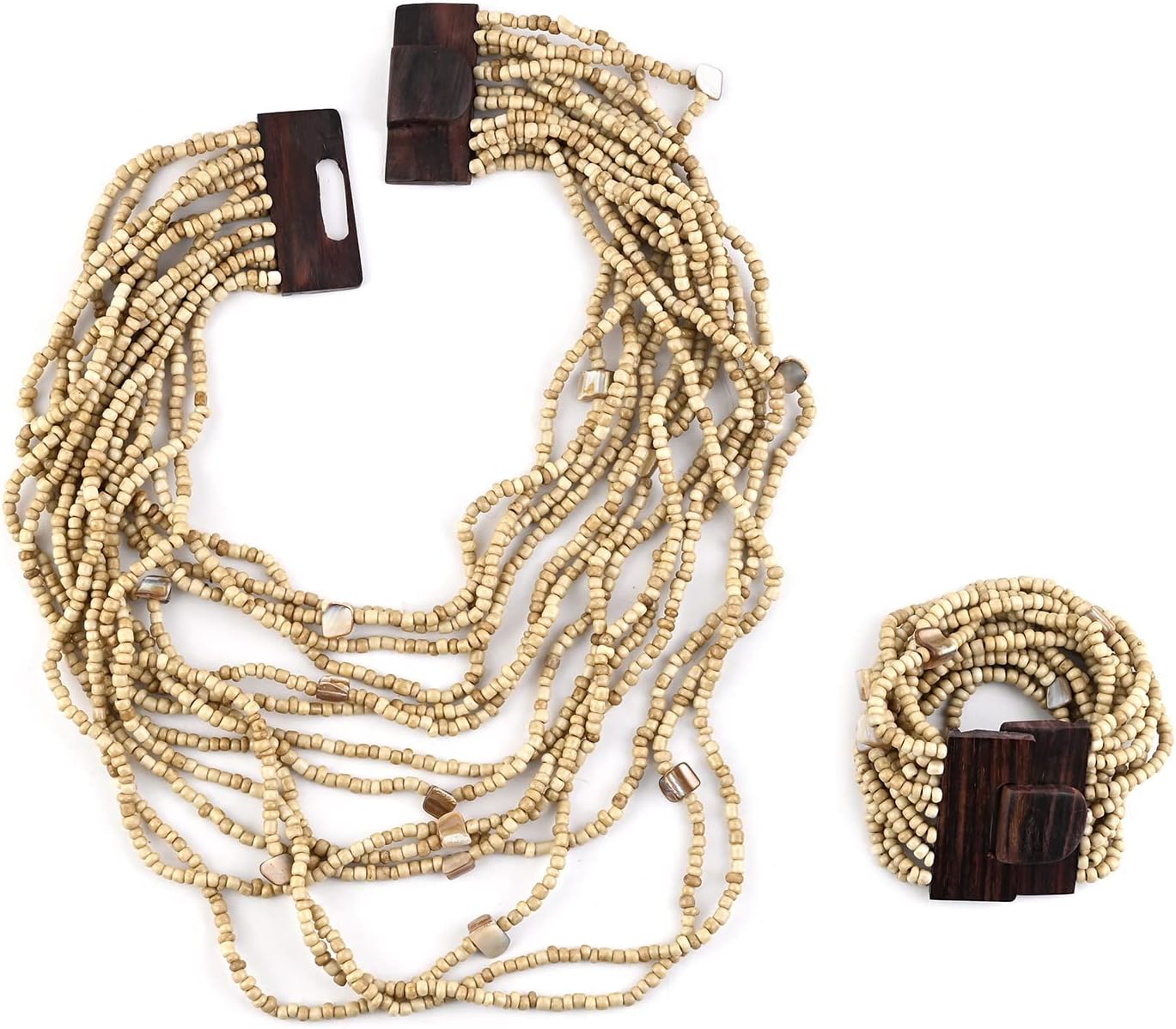 Shop LC Seed Bead Wooden Buckle Stretch Bracelet Multi Strand Layered Necklace Jewelry Set for Women Birthday Gifts 18"