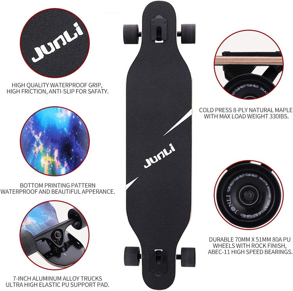 Junli 41 Inch Freeride Skateboard Longboard - Complete Skateboard Cruiser for Cruising, Carving, Free-Style and Downhill