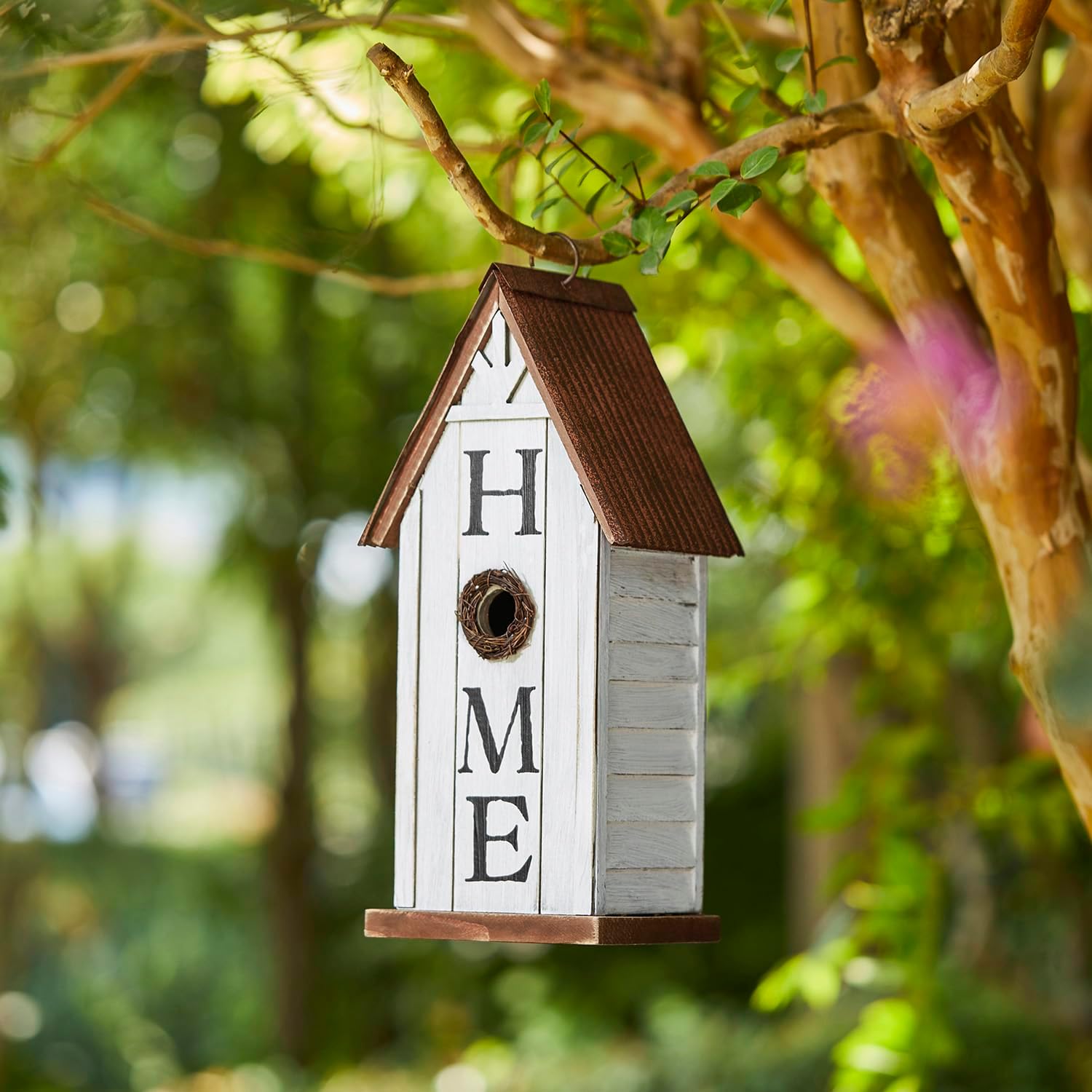 Glitzhome Bird Houses for Outside,10" H Rustic Wooden Bird House Garden Distressed Decorative Birdhouse for Outdoors, Hanging Birdhouse for Bluebird Hummingbird Wren Finch Cardinals Cedar
