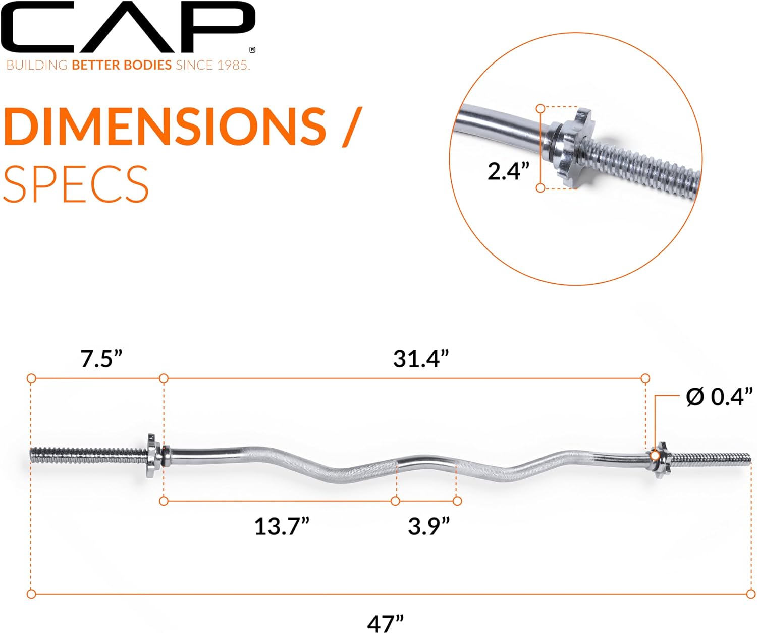 Cap Barbell 47-Inch Standard Threaded Solid Easy Curl Bar