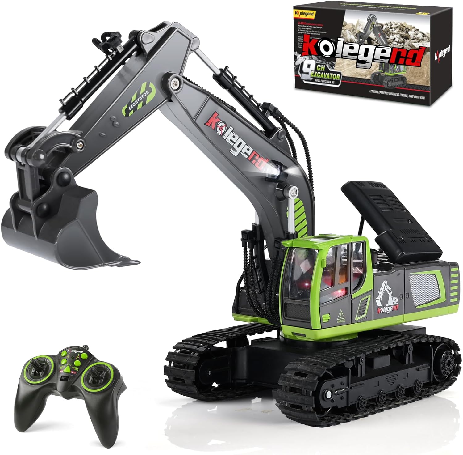 kolegend 1:18 Scale RC Excavator Toy with Metal Shovel, 11 Channels Remote Control Construction Truck