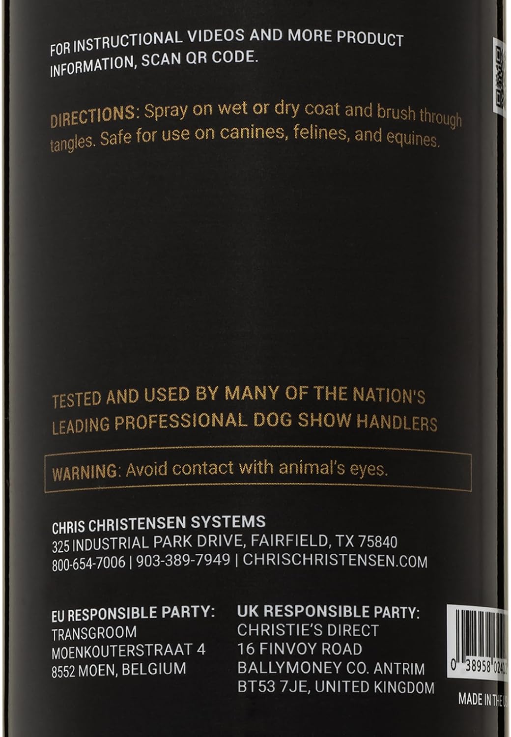 Crown Royale Ultimate Detangling Pet Spray Ready-to-Use, Removes Tangles, Prevents Stains, Repels Dirt, Made in USA, 16 oz