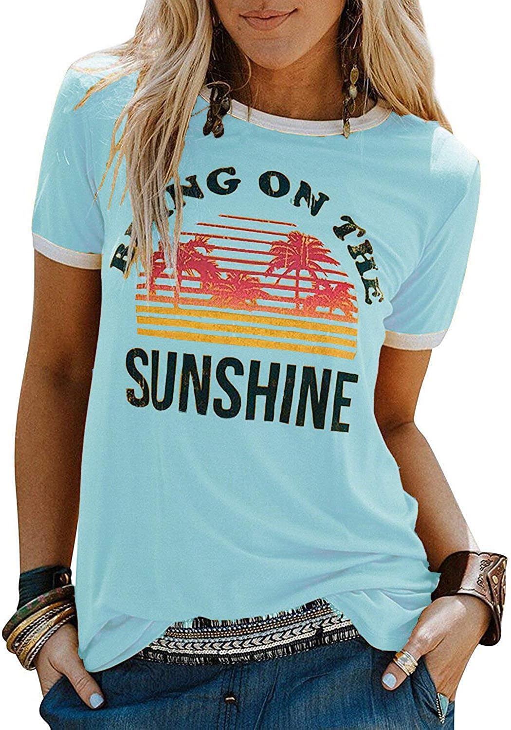 YEXIPO Graphic Tees for Women Short Sleeve Summer Tops Casual Cute T Shirts