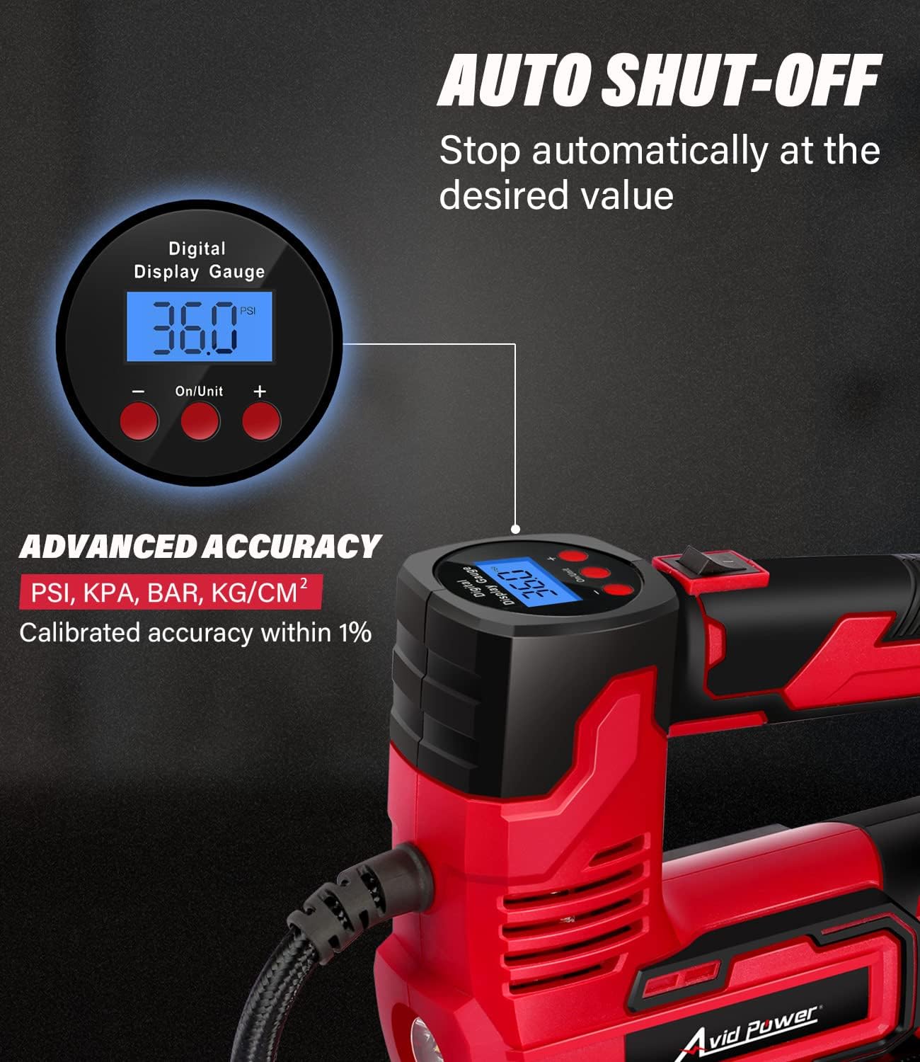 AVID POWER 20V Rechargeable Cordless Tire Inflator Portable Air Compressor