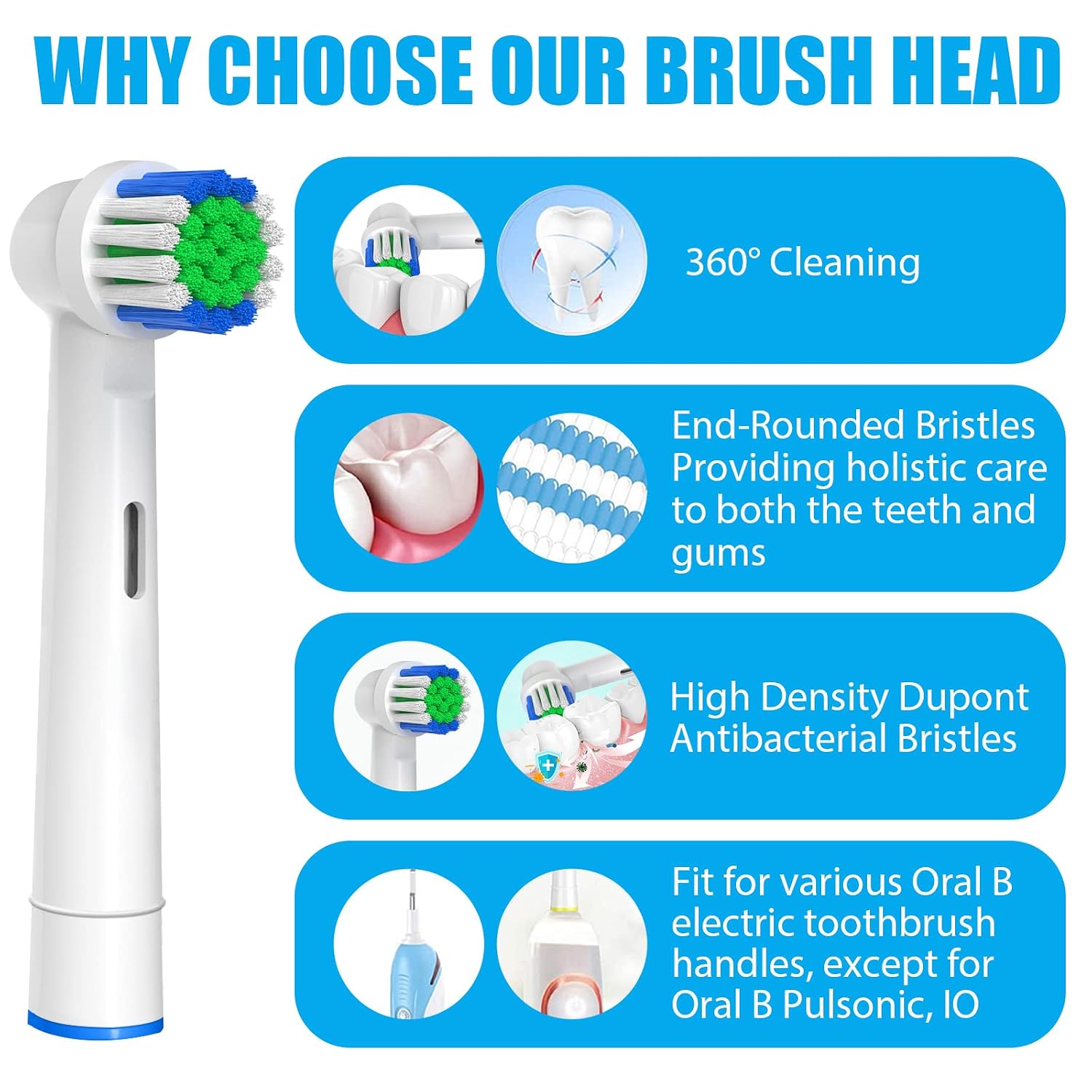Replacement Toothbrush Heads Compatible with Oral B Braun, 12 Pcs | Professional Electric Toothbrush Brush Heads, Compatible with Oral B Replacement Heads Refill, 7000/Pro 1000/9600/500/3000