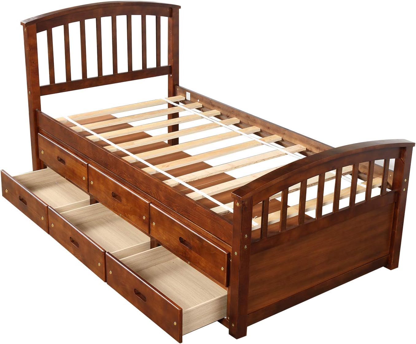Merax Twin Size Platform Storage Bed Solid Wood Bed with 6 Drawers