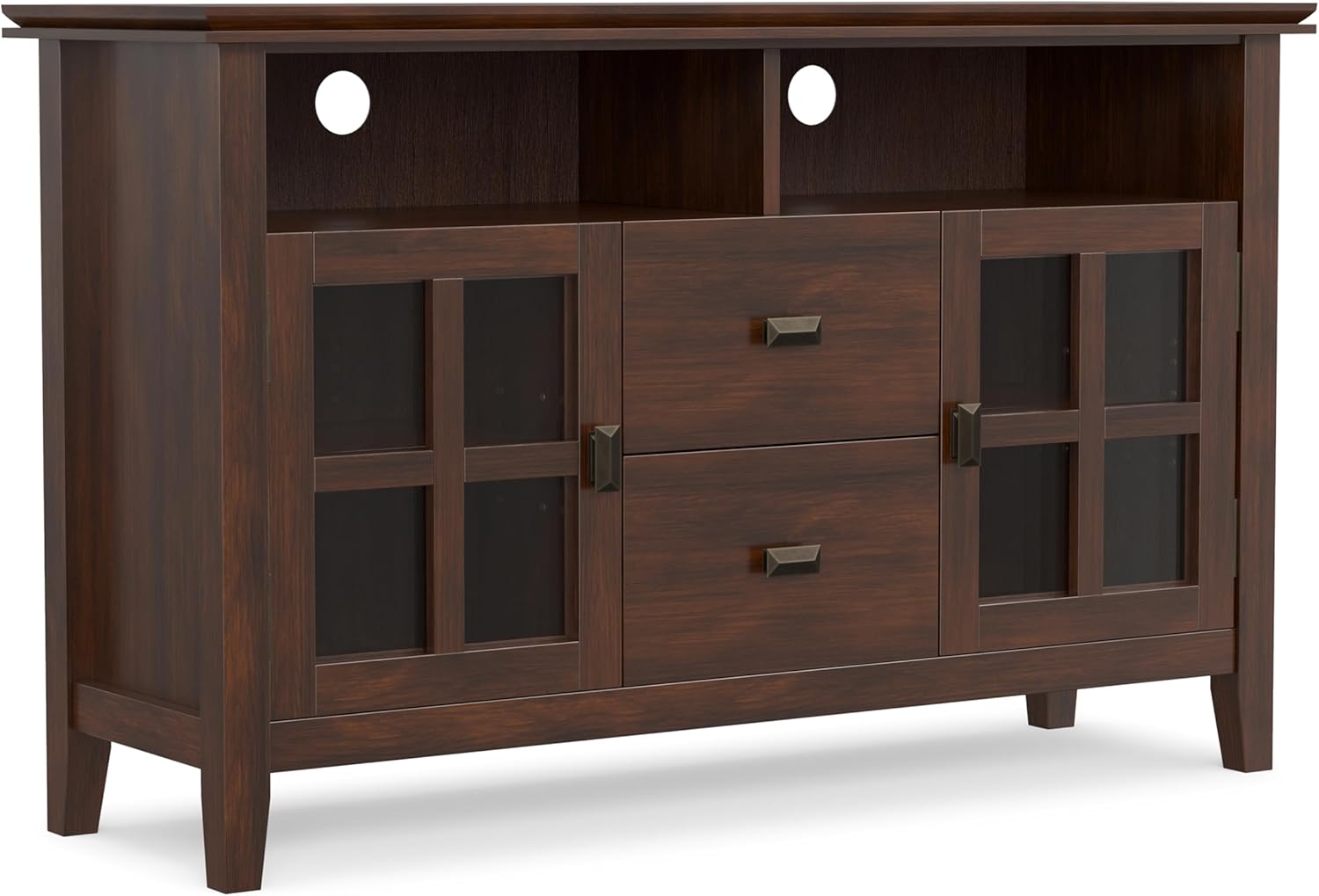 SIMPLIHOME Artisan 53" Wide Solid Wood TV Stand in Russet Brown