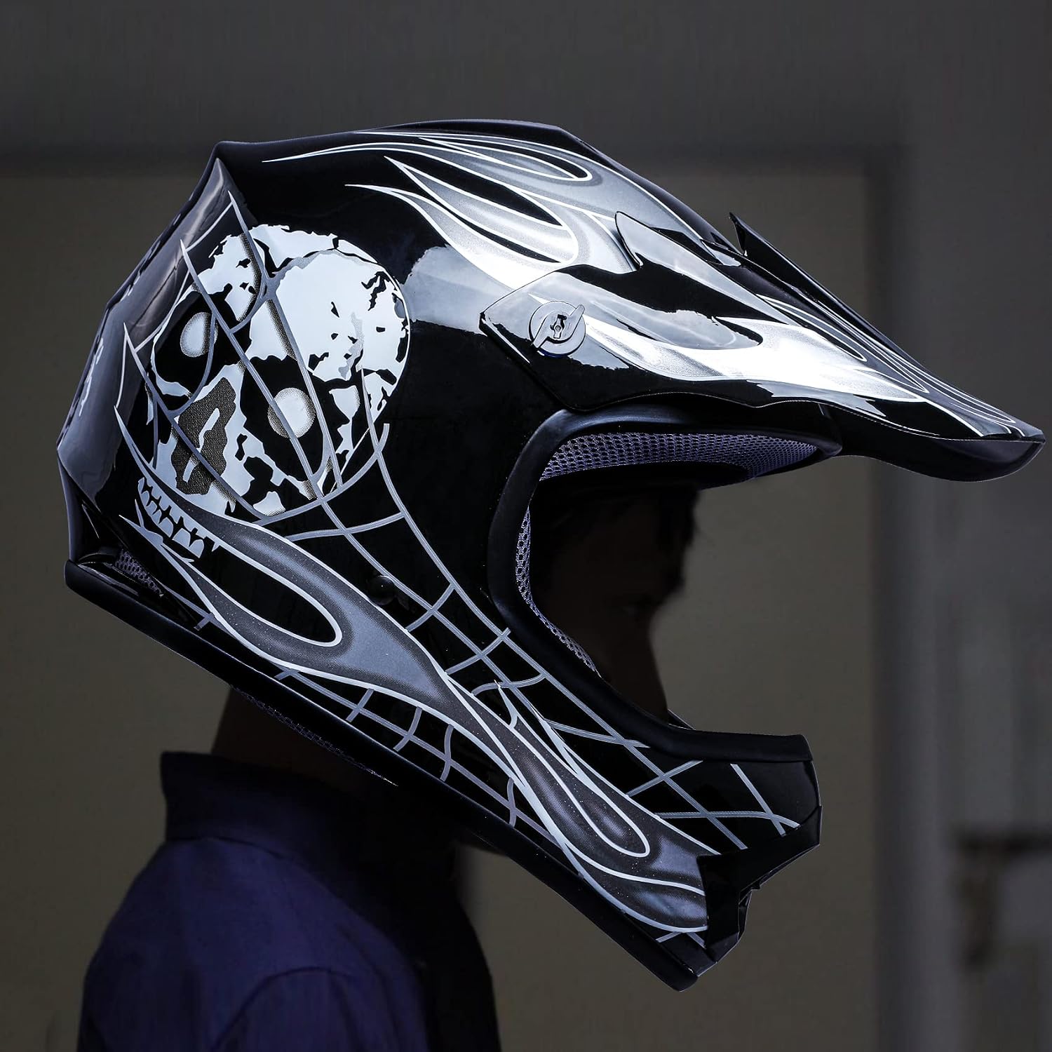 SLMOTO ATV Helmets for Kids Youth DOT Motocross Offroad Street Helmet Motorcycle Blue Helmet Dirt Bike Motocross Helmet+Goggles+Gloves