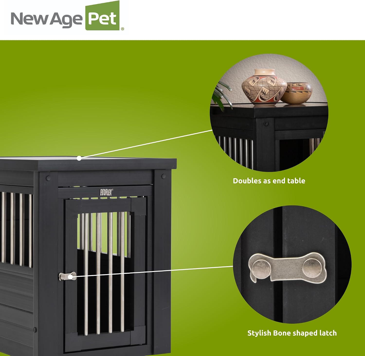 New Age Pet ecoFLEX Pet Crate/End Table, Small, Grey, Model:EHHC405S