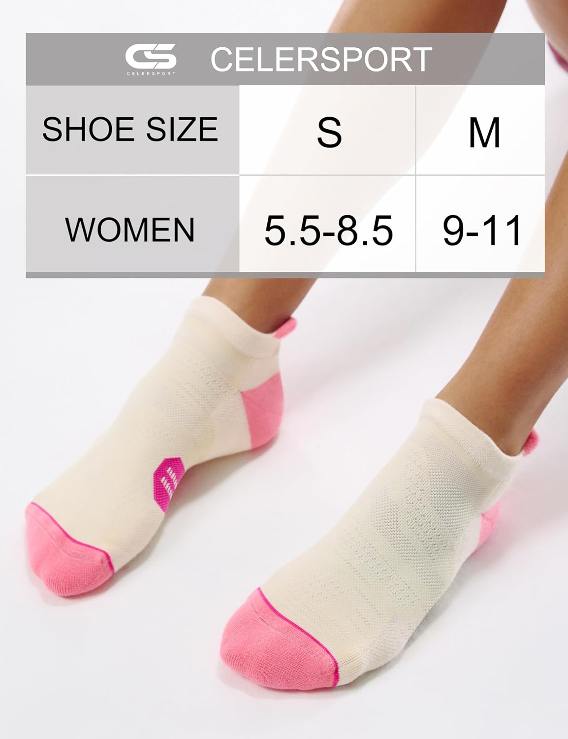 CS CELERSPORT 6 Pack Women's Ankle Running Socks Cushioned Low Cut Tab Athletic Socks