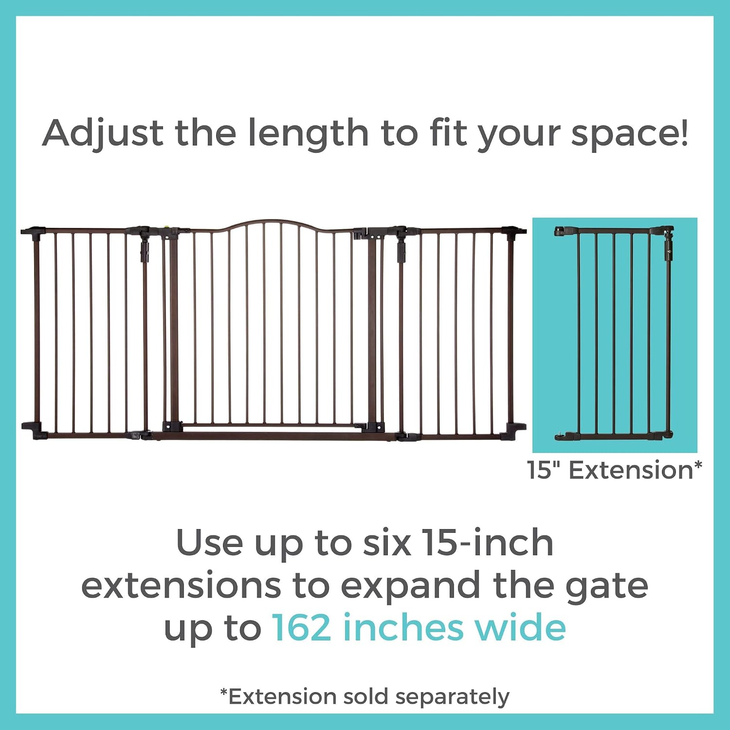 Toddleroo by North States - Deluxe Décor Safety Gate: Hardware Mounted Extra Wide Metal Baby Gate - Adjustable Child Gate - 38.3 to 72 Inches Wide - 30 Inches Tall - Matte Bronze