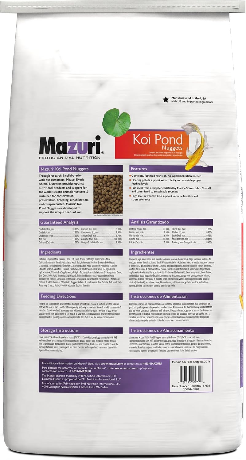 Mazuri Koi Floating Pond Nuggets, Floating Koi Fish Food for Ponds, 20 lbs