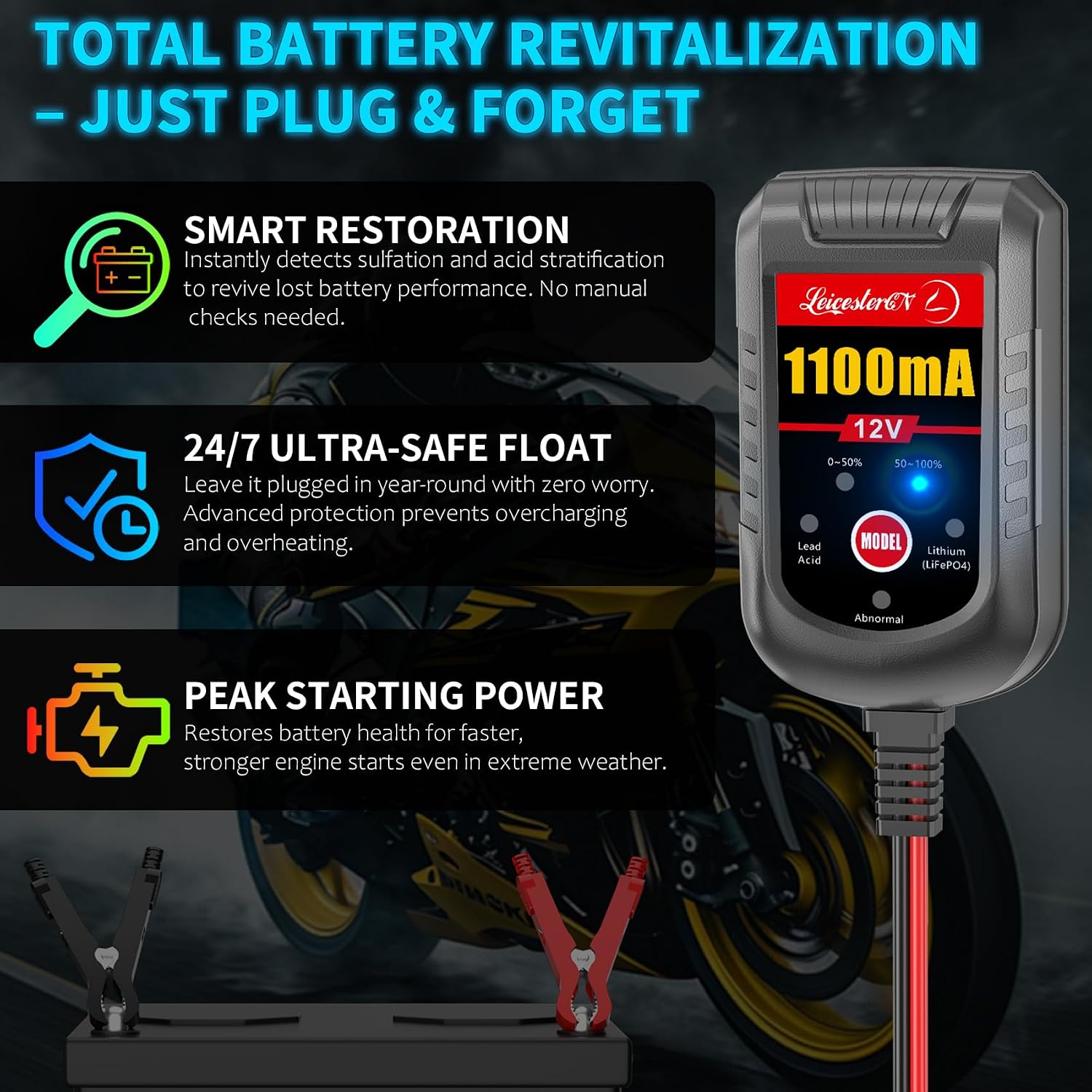 2A Battery Maintainer & Trickle Charger, 6V 12V Smart Float Charger with Pulse Repair Mode, 10FT Extra Long for Motorcycle, Automotive Car, Lawn Mower, Marine Boat, ATV, SLA, AGM, Gel, LiFePO4