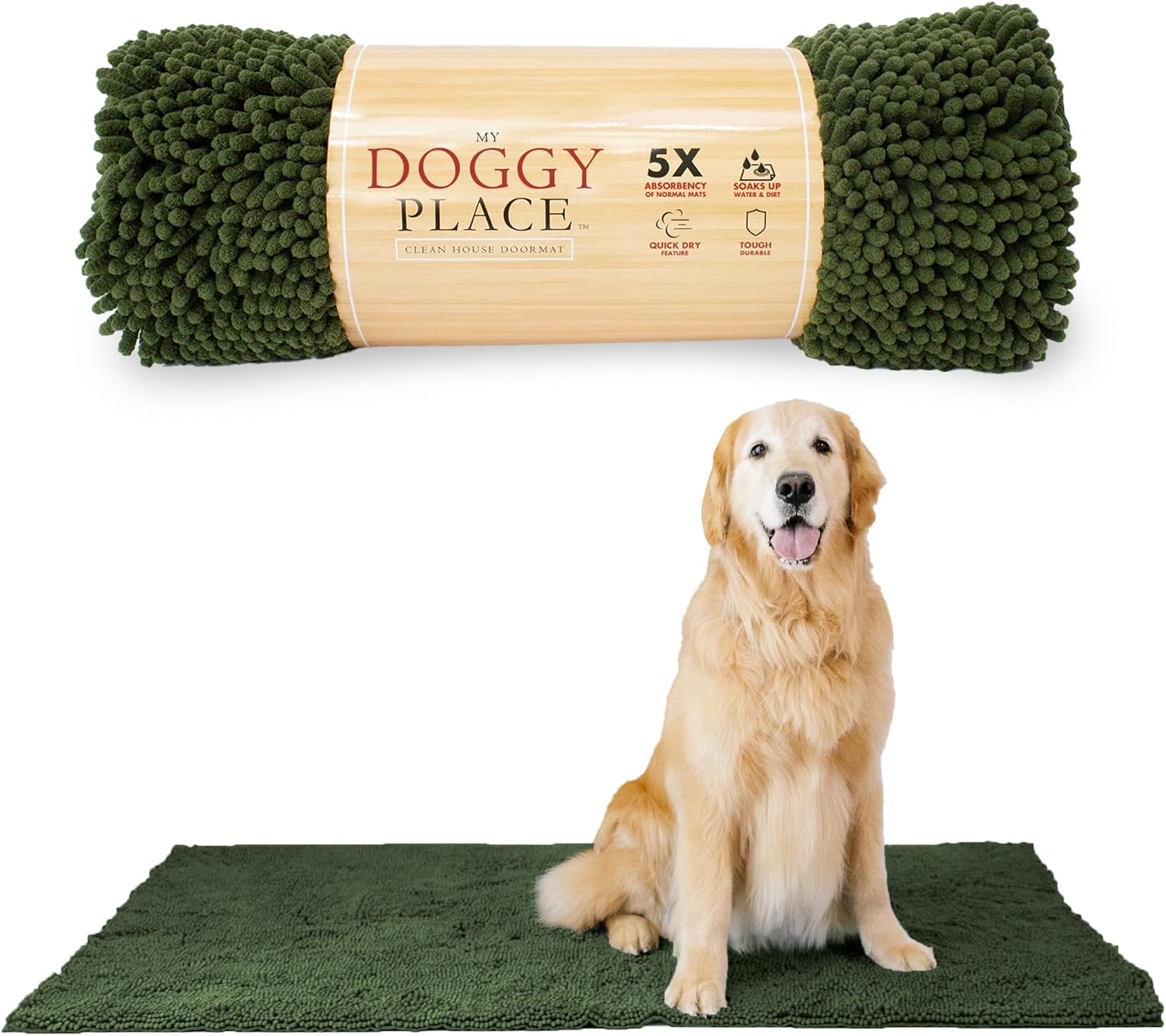 Dog Mud Mat, 31" x 20" Sage – Thick Microfiber Entry Rug for Snow, Mud & Salt – Absorbent, Quick-Dry, Washer-Safe & Non-Slip, Medium