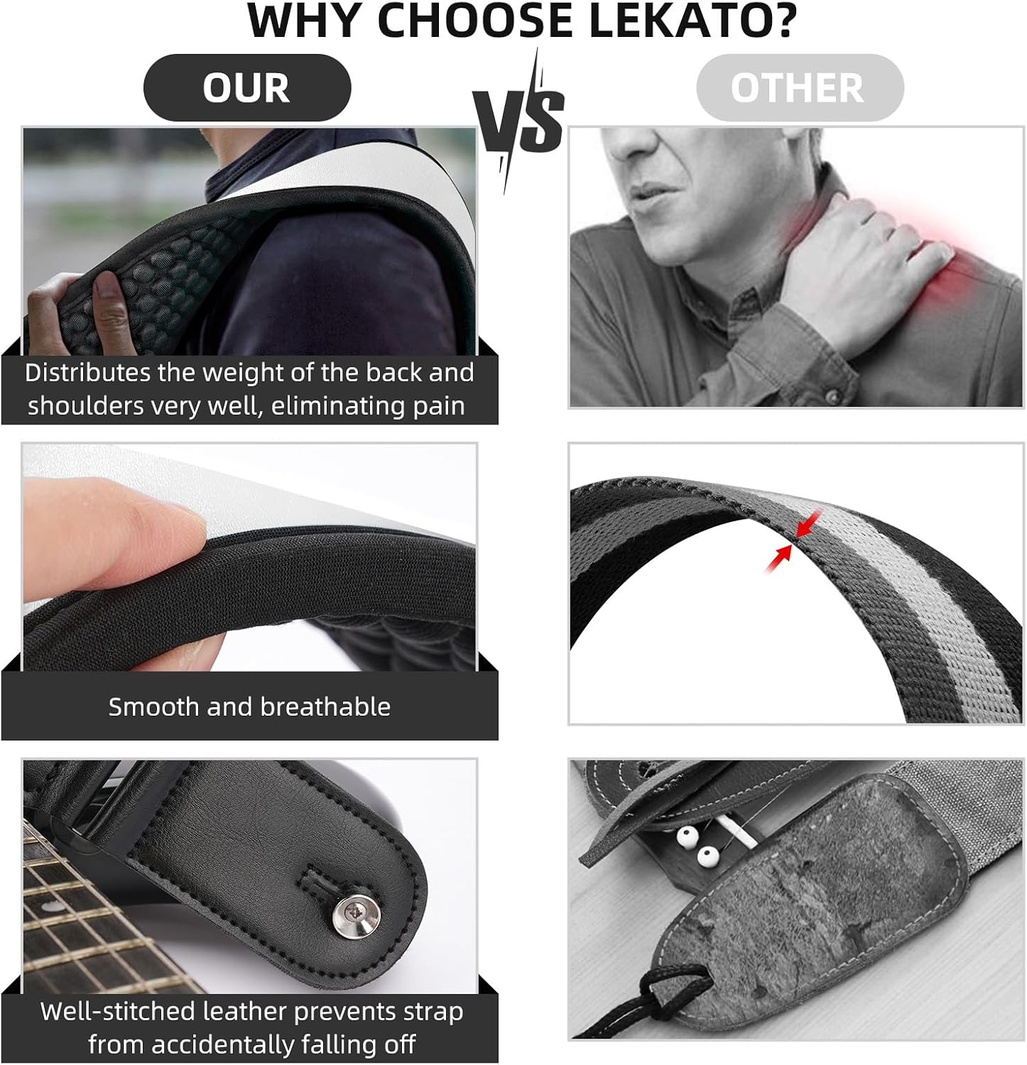 LEKATO Guitar Straps for Electric Guitar Bass