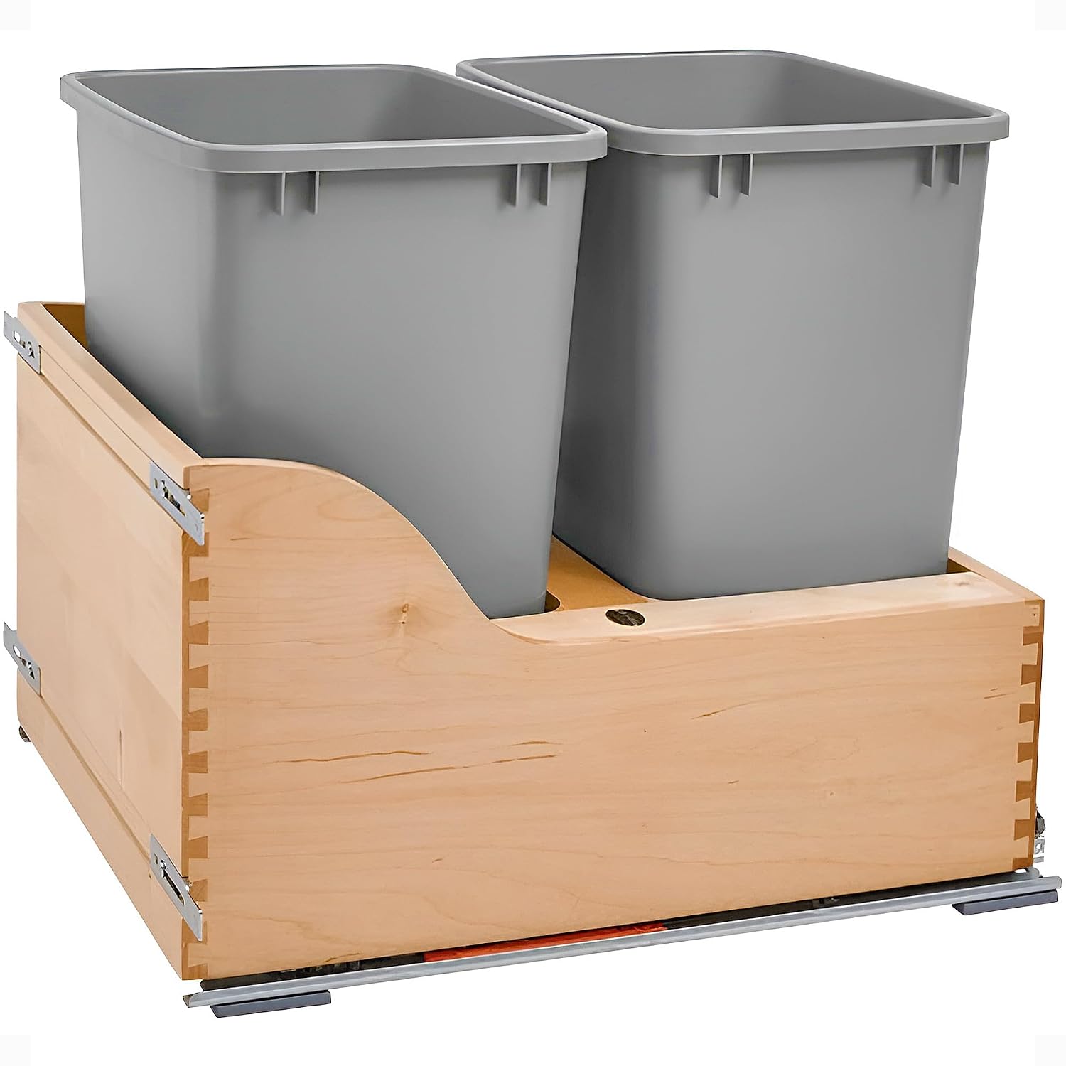 Rev-A-Shelf Pull Out Trash Can for Kitchen Cabinets 35 Qt 8.75 Gal Bottom Mounted, Undermount Soft-Close Slides, Silver, 4WCSC-1835DMND-2