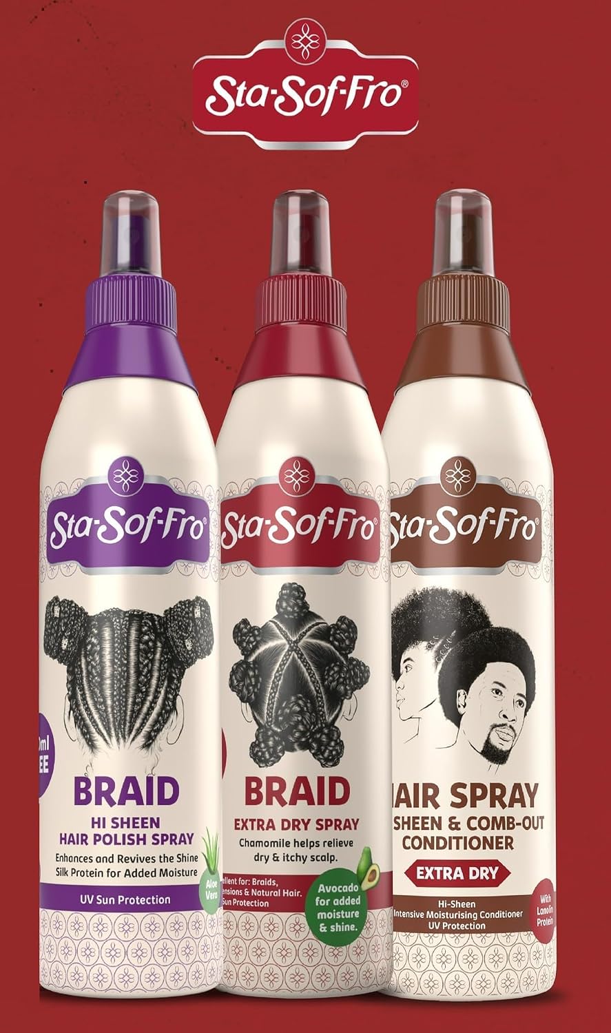 SoftSheen-Carson Sta-Sof-Fro Hair & Scalp Spray Comb Out Conditioner with Lanolin, Extra Dry, 8 fl oz, Brown