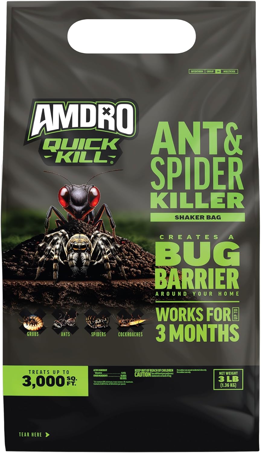 Amdro Kills Ants & Spiders Granules Shaker Bag 3lb | Kills up to 100 insects, covers 3,000 SQ, lasts 3 months, spider and ant killer for lawns