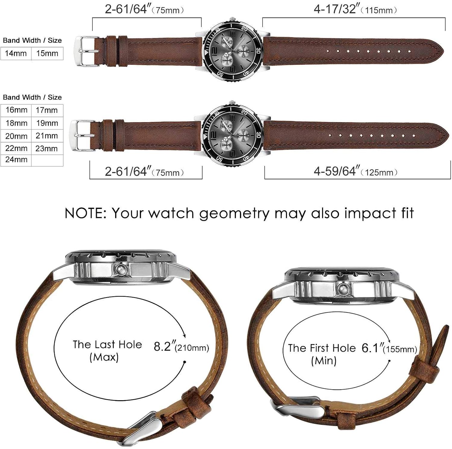 BISONSTRAP Watch Strap, Vintage Leather Replacement Bracelet, Band Width-14mm 15mm 16mm 17mm 18mm 19mm 20mm 21mm 22mm 23mm 24mm