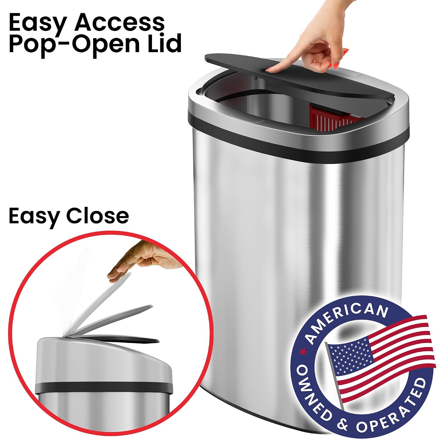 iTouchless 50 Liter / 13 Gallon Kitchen Trash Can with Lid & Deodorizer – Motion Sensor Semi-Round Stainless Steel Garbage Bin for Home, Office, or Garage – Slim, Wide Opening Large Capacity Design
