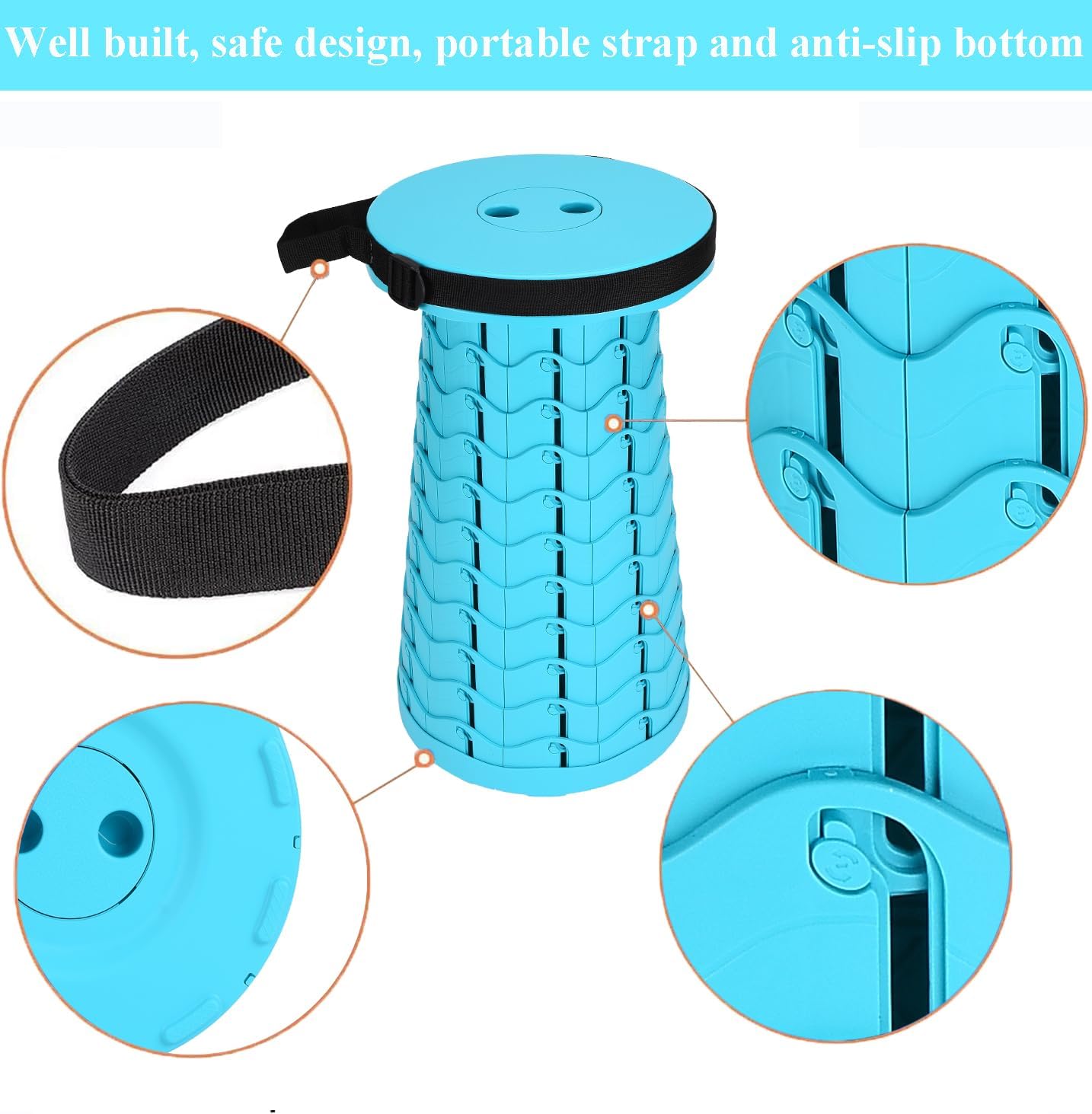 Fishboy Collapsible Stool for Adults, Portable Folding Camping Seat, 400lbs