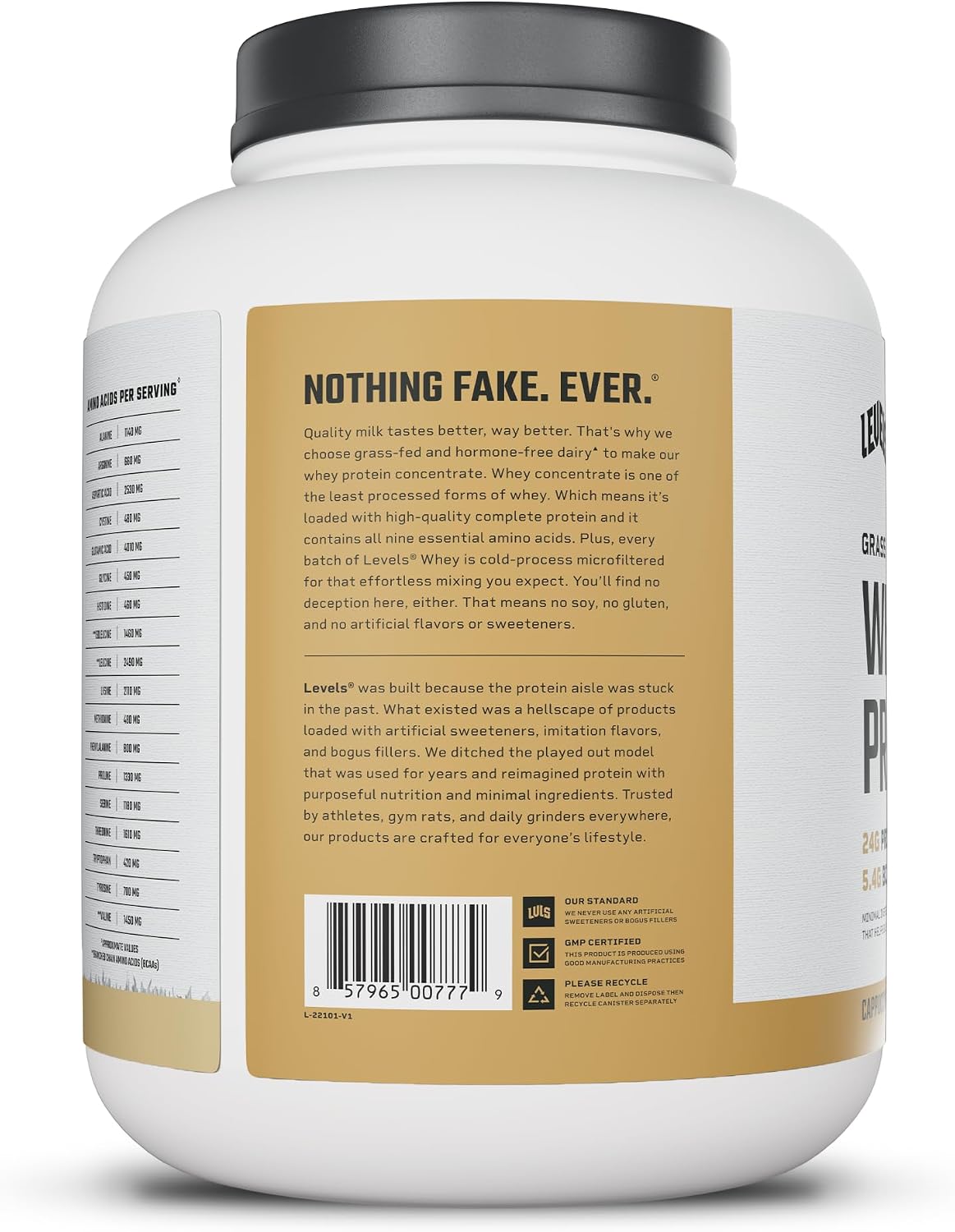 Levels Whey Protein Powder, No Artificial Ingredients, Pure Chocolate, 5LB | 24G of Protein, 5.4G BCAAs, Clean Ingredients, Hormone Free Dairy, No Fillers, No Added Sugar, No Junk