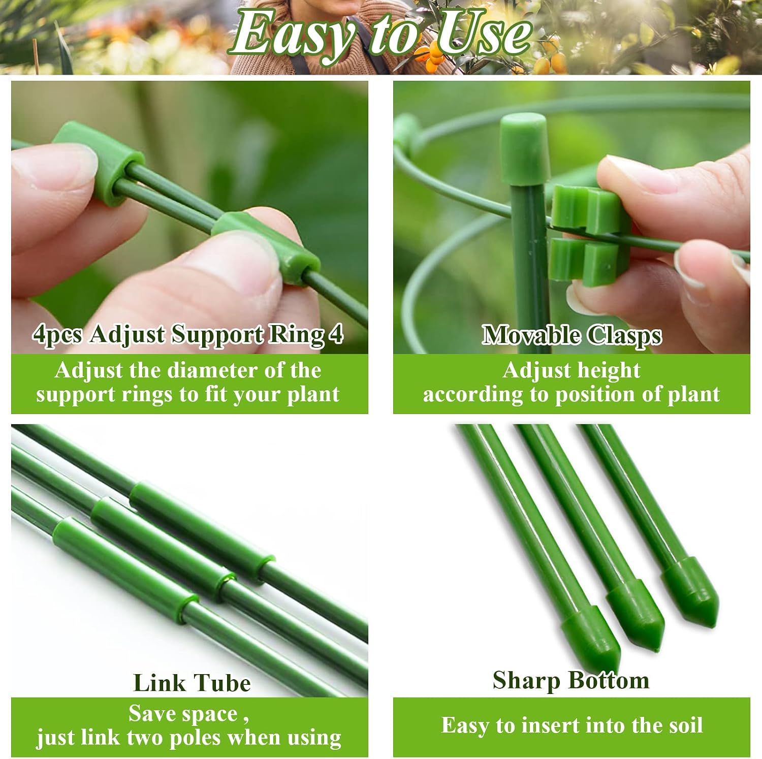 Legigo 3 Packs Plant Support Cages Tomato Cage for Garden- 18 Inch Adjustable Garden Cucumber Trellis Plant Stakes