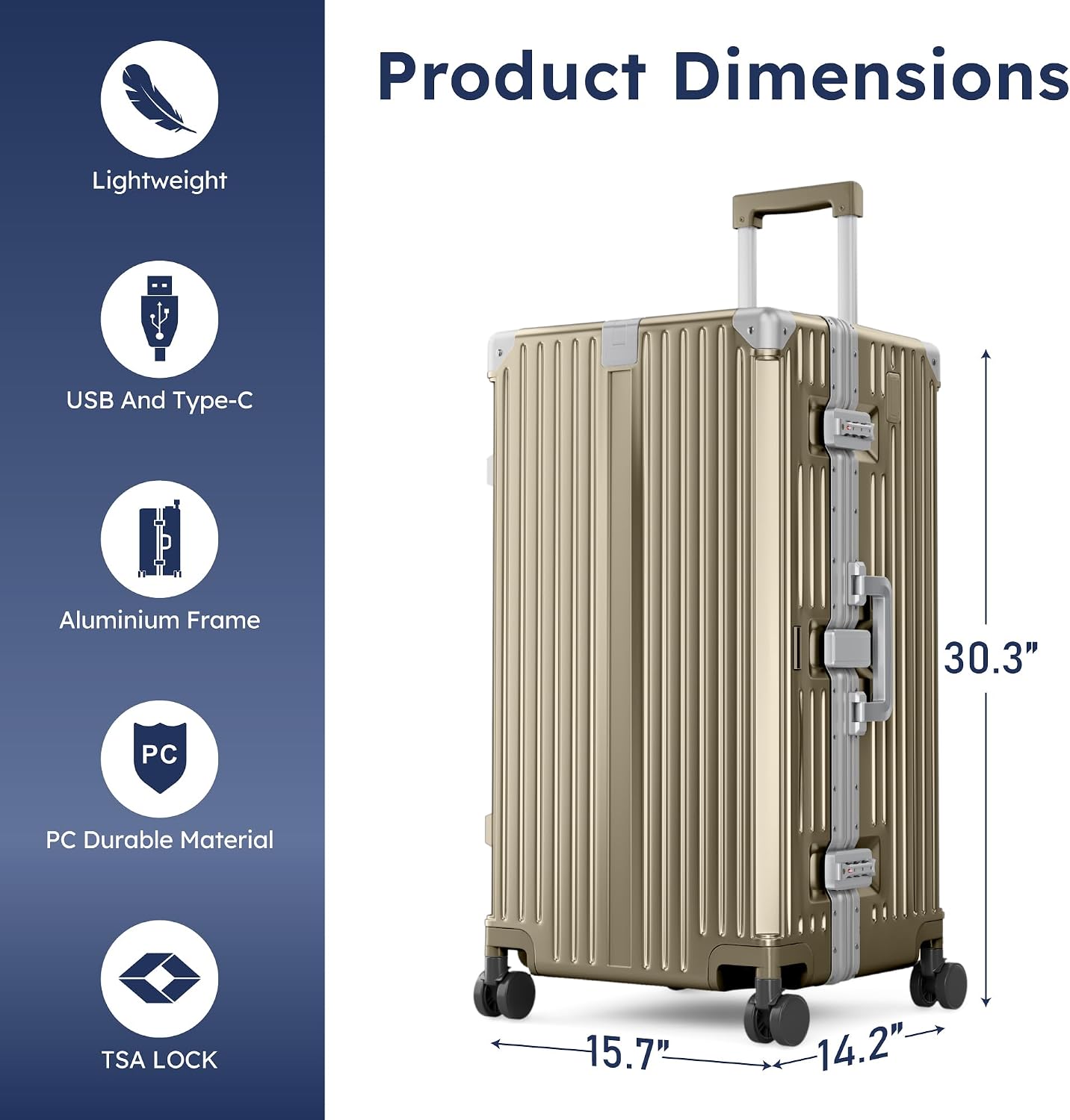 ALPHA CAMP Trunk Luggage 28 Inch with Aluminum Frame Zipperless Suitcase | Large Checked Thickened 3-Layer PC Hardside Luggage with TSA Lock,Charging Port,Cup Holder and Spinner Wheels for Travel