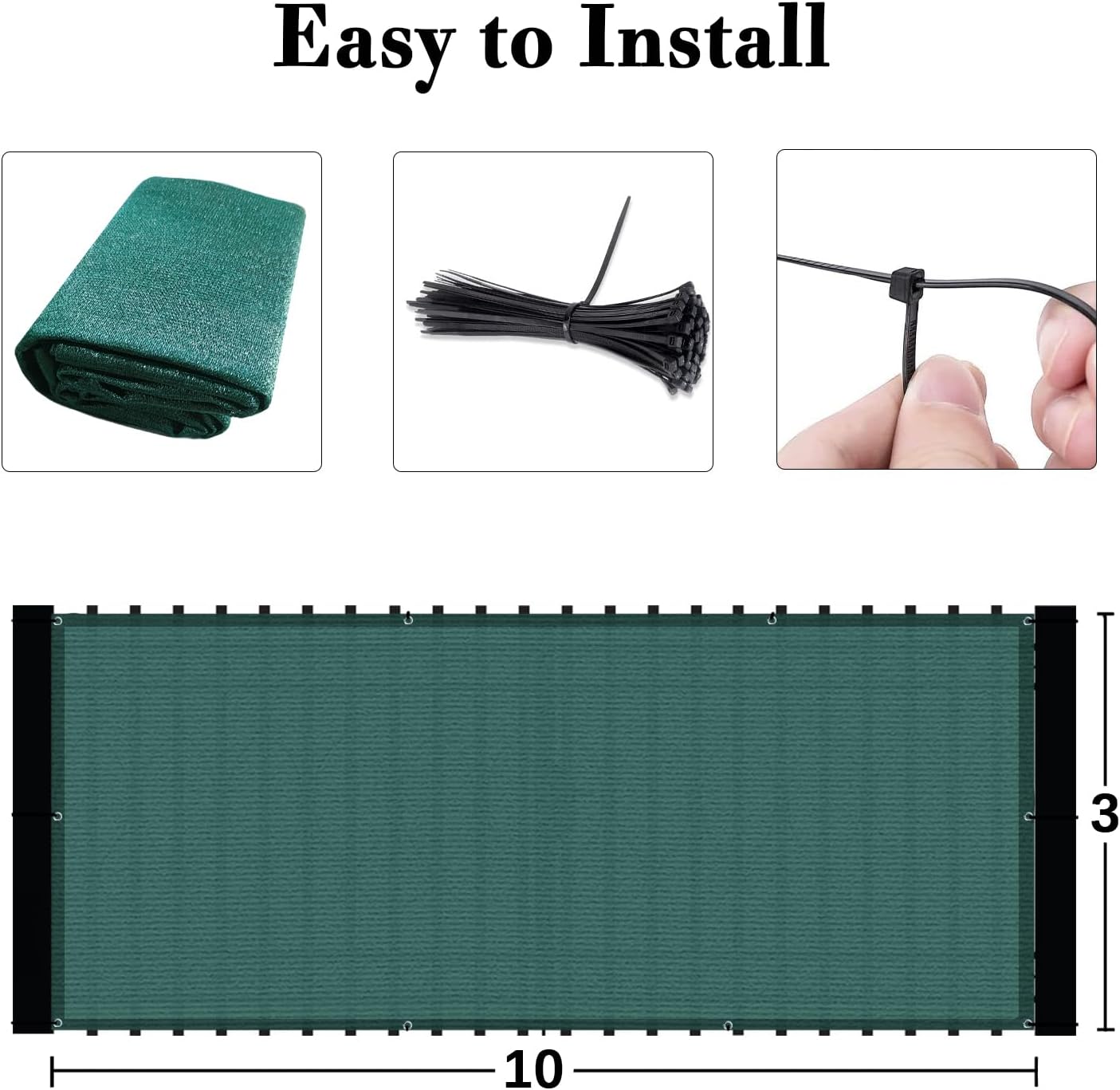 SUNLAX 3'x10' Black Balcony Privacy Screen Fence Windscreen 90% UV Block
