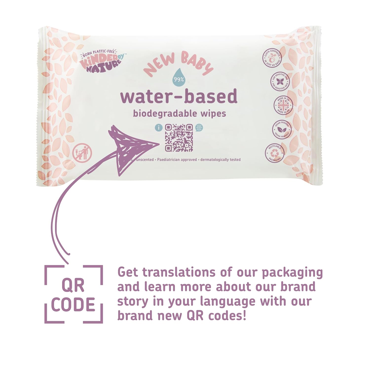 Kinder by Nature Water-Based Baby Wipes - 672 Count (12 packs of 56) -Unscented and Hypoallergenic - 99% water - 100% biodegradable - Plastic-Free