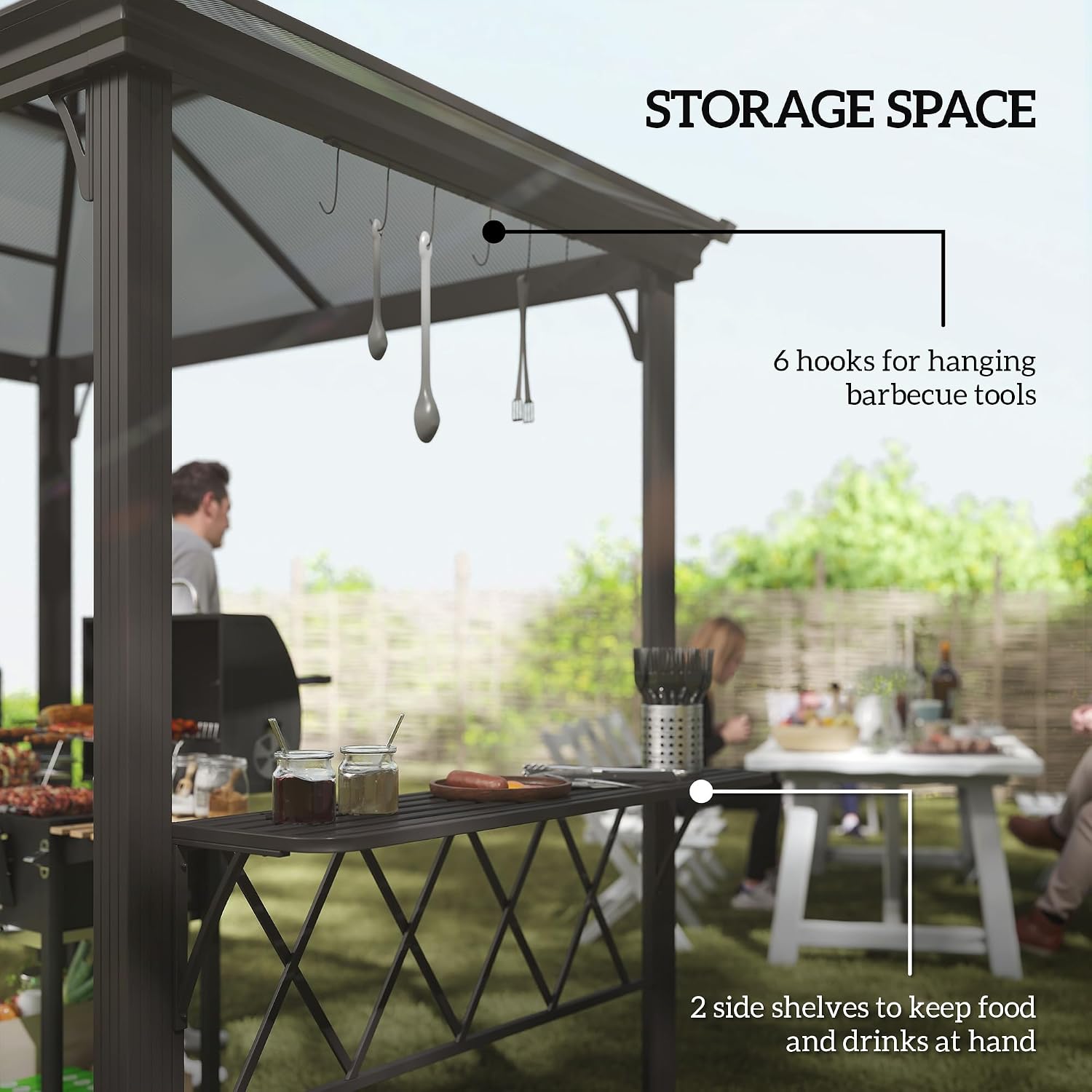 Outsunny 9 x 5 ft. Grill Gazebo Hardtop 2-Tier Polycarbonate Roof Shelves