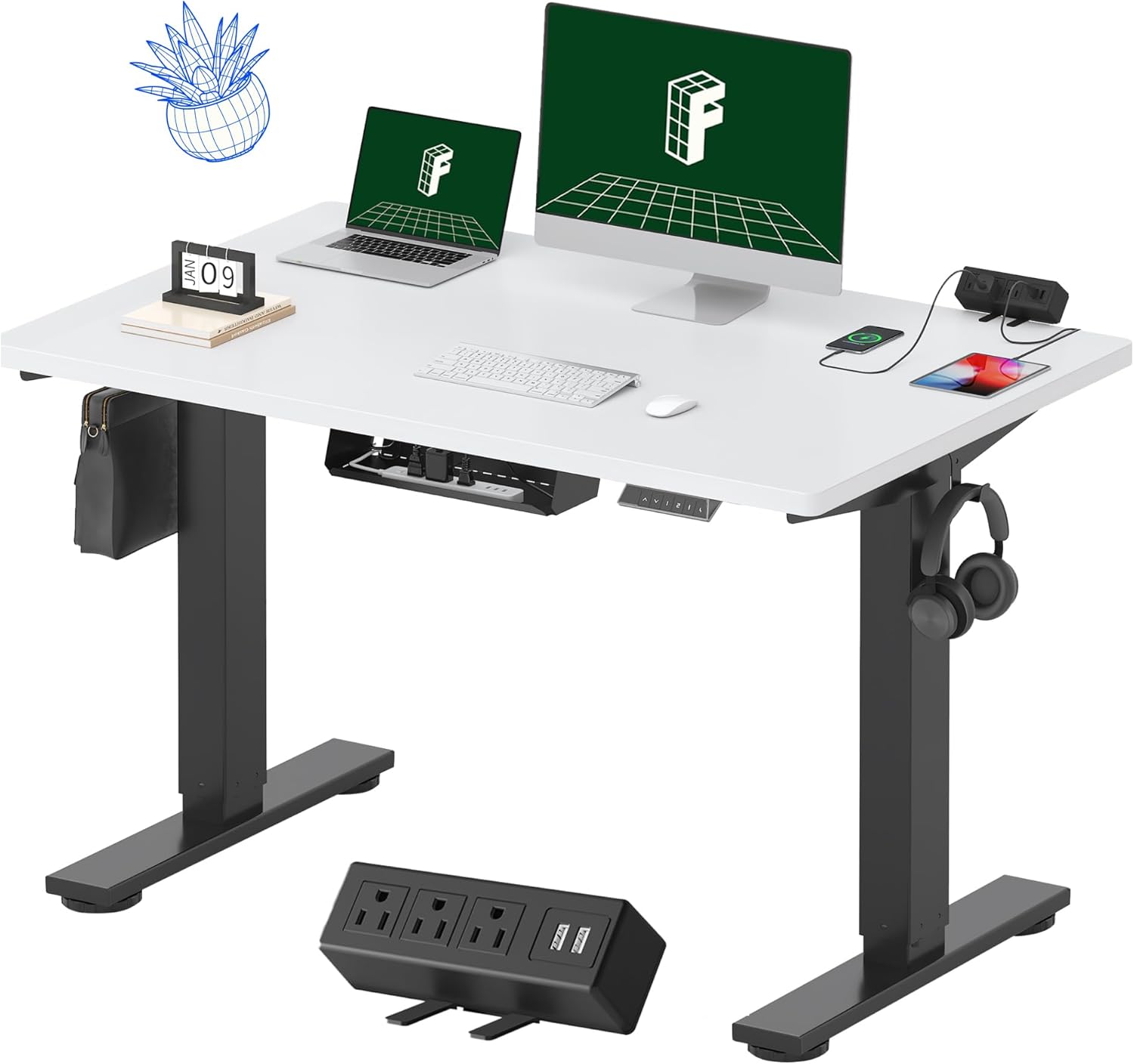 FLEXISPOT EN2 48"x24" Standing Desk with Power Strip Bundle, Black