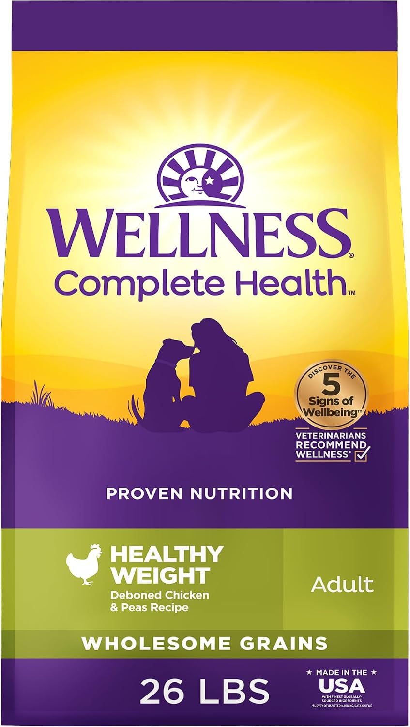 Wellness Complete Health Adult Dry Dog Food, Wholesome Grain Kibble, Natural, Chicken and Oatmeal Recipe, 5 lb Bag