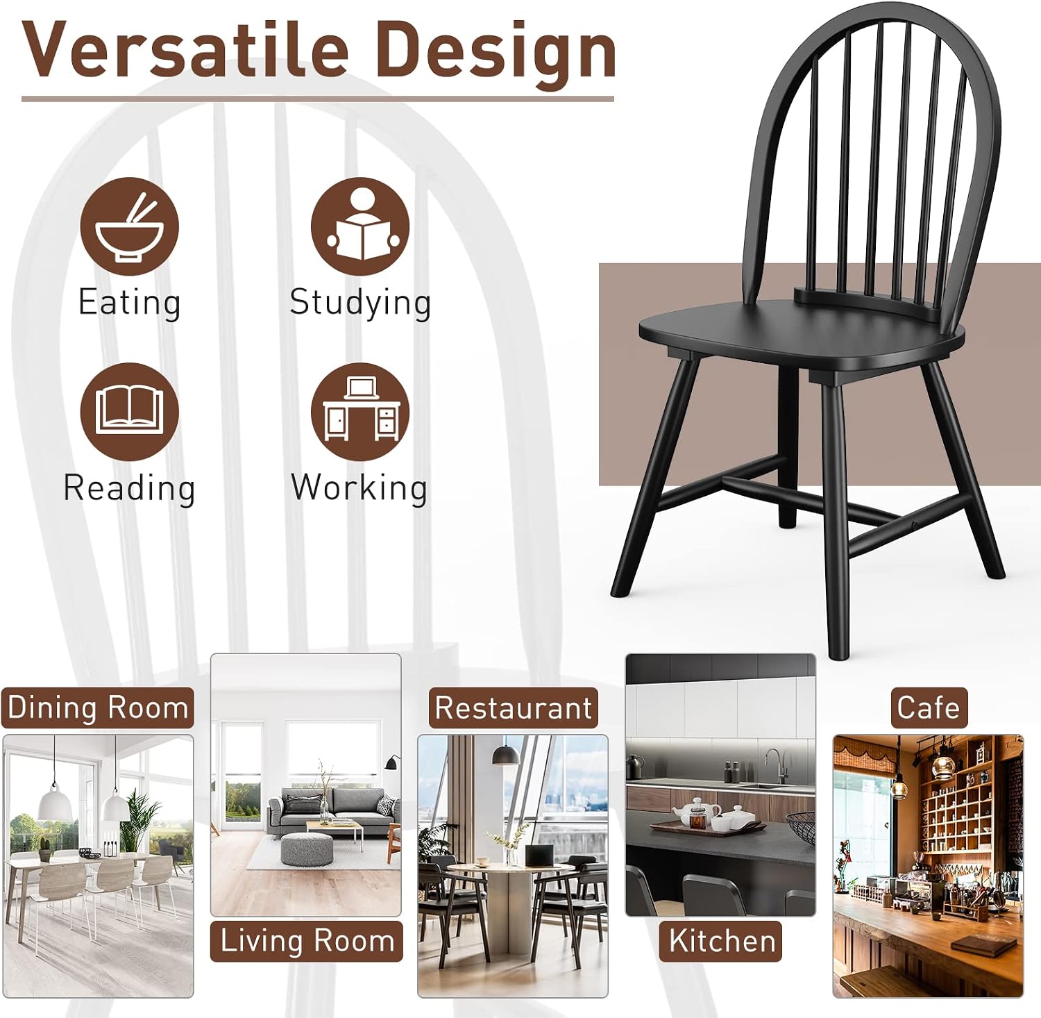 GIANTEX Wood Dining Chairs Set of 4, Windsor Chairs with Solid Wood Legs, High Spindle Back, H-Shaped Crossbars