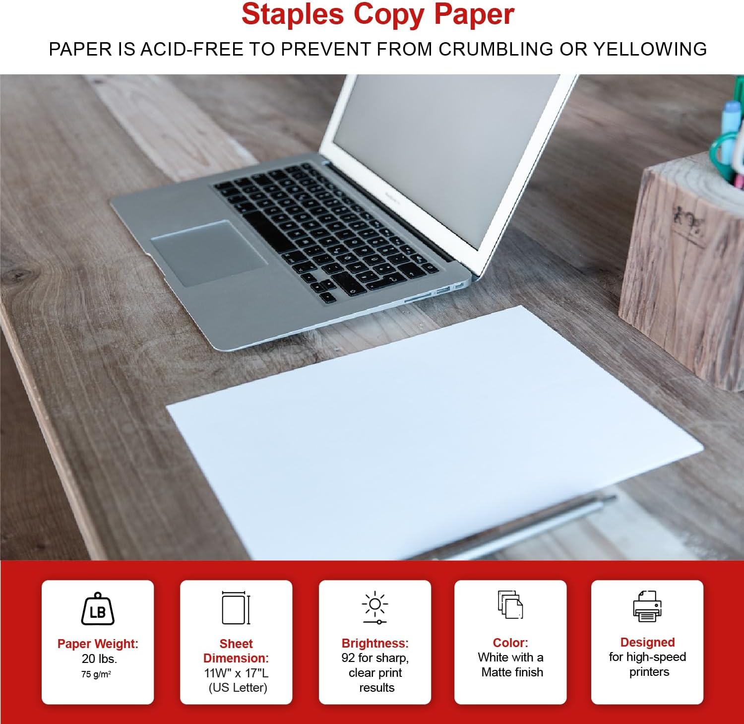 Staples TRU RED Copy & Printer Paper, 8.5 x 11, 20 lb, 92 Bright, 5,000 Sheets/Carton, White Letter Size Paper for Office, School & Home