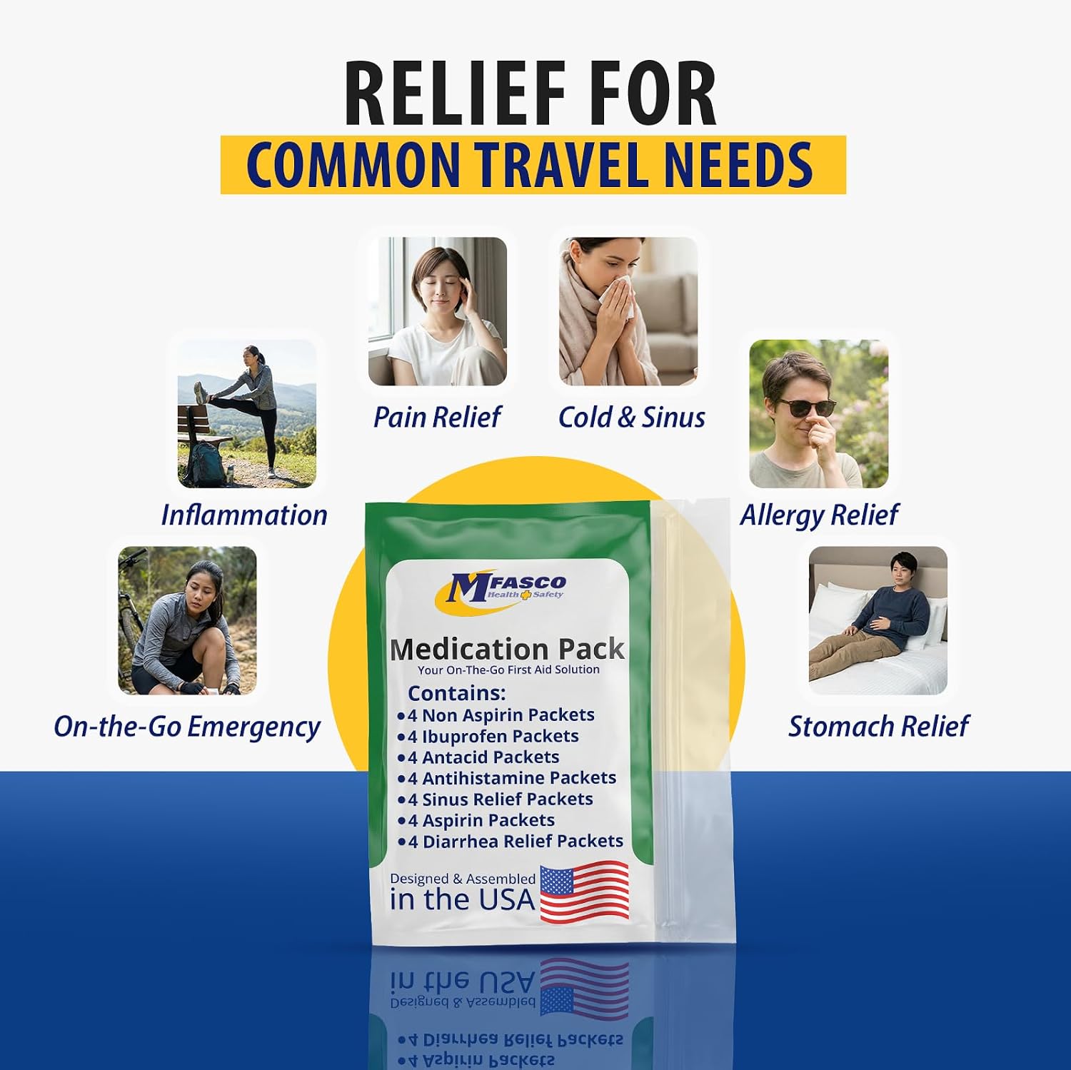 MFASCO Antiseptic Wound Care Travel Pack | 39 Piece First Aid Kit Refill | BZK, Antiseptic Wipes, Sting Relief, Wound Ointment | Essential First Aid Supplies | Refill Personal First Aid Kits