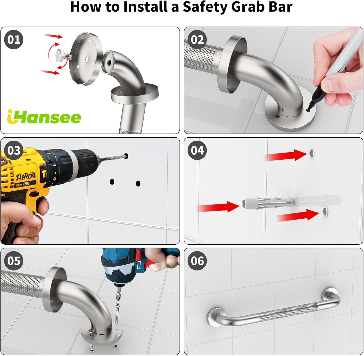 Brushed Nickel Grab Bars 18" 32" 36" 42" Bundle - 1.25" Diameter | 4 Pack Commercial Grab Bar, Anti-Slip Safety Shower Handrail, Toilet Handicap Bar, Stainless Steel Bathroom Handle for Senior