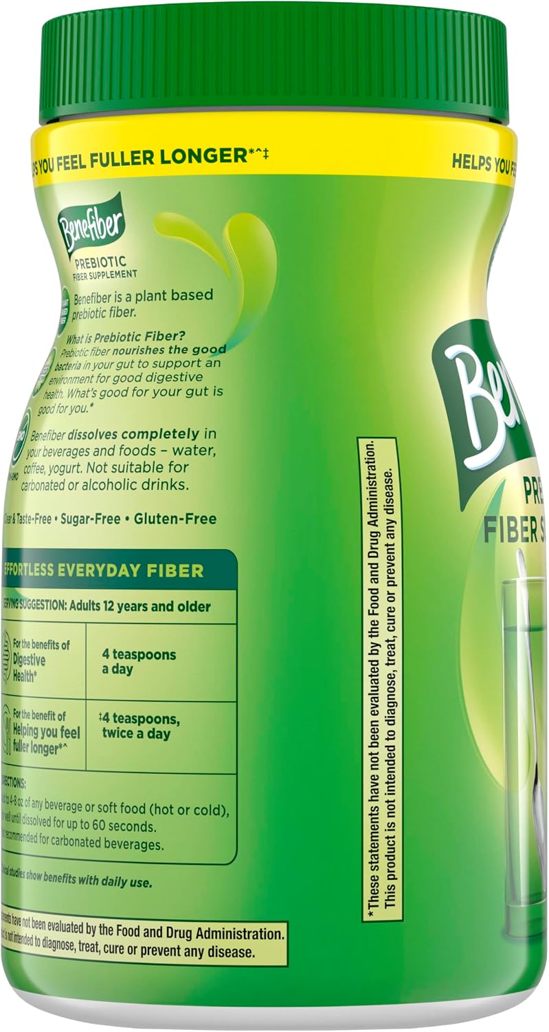 Benefiber Prebiotic Fiber Supplement Powder, Unflavored, 250 Teaspoons | Plant-based Prebiotic Fiber Powder, Sugar-Free, Dissolves Clear and Tasteless