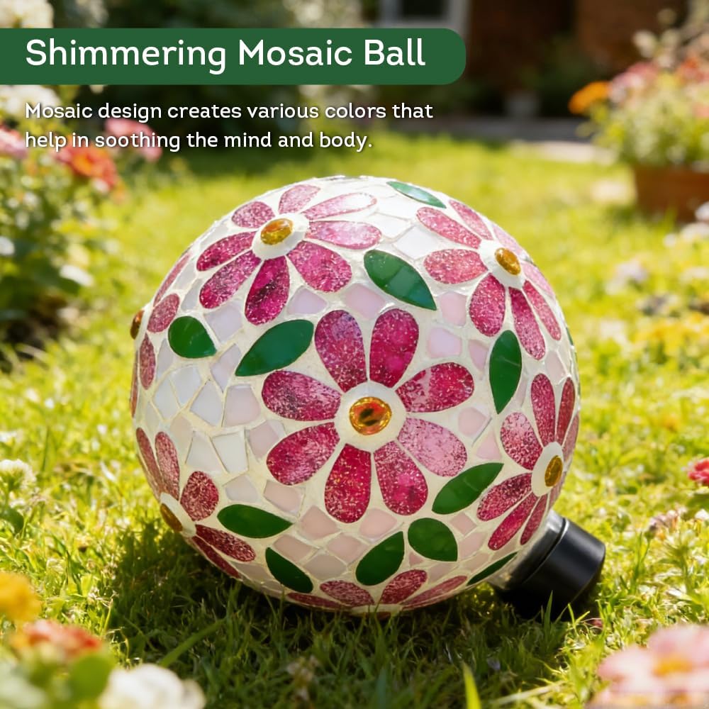 Lily's Home Colorful Mosaic Glass Gazing Ball, Designed with a Stunning Holographic Petal Mosaic Pattern to Bring Color and Reflection to Any Home and Garden, Red and Gold (10" Diameter)