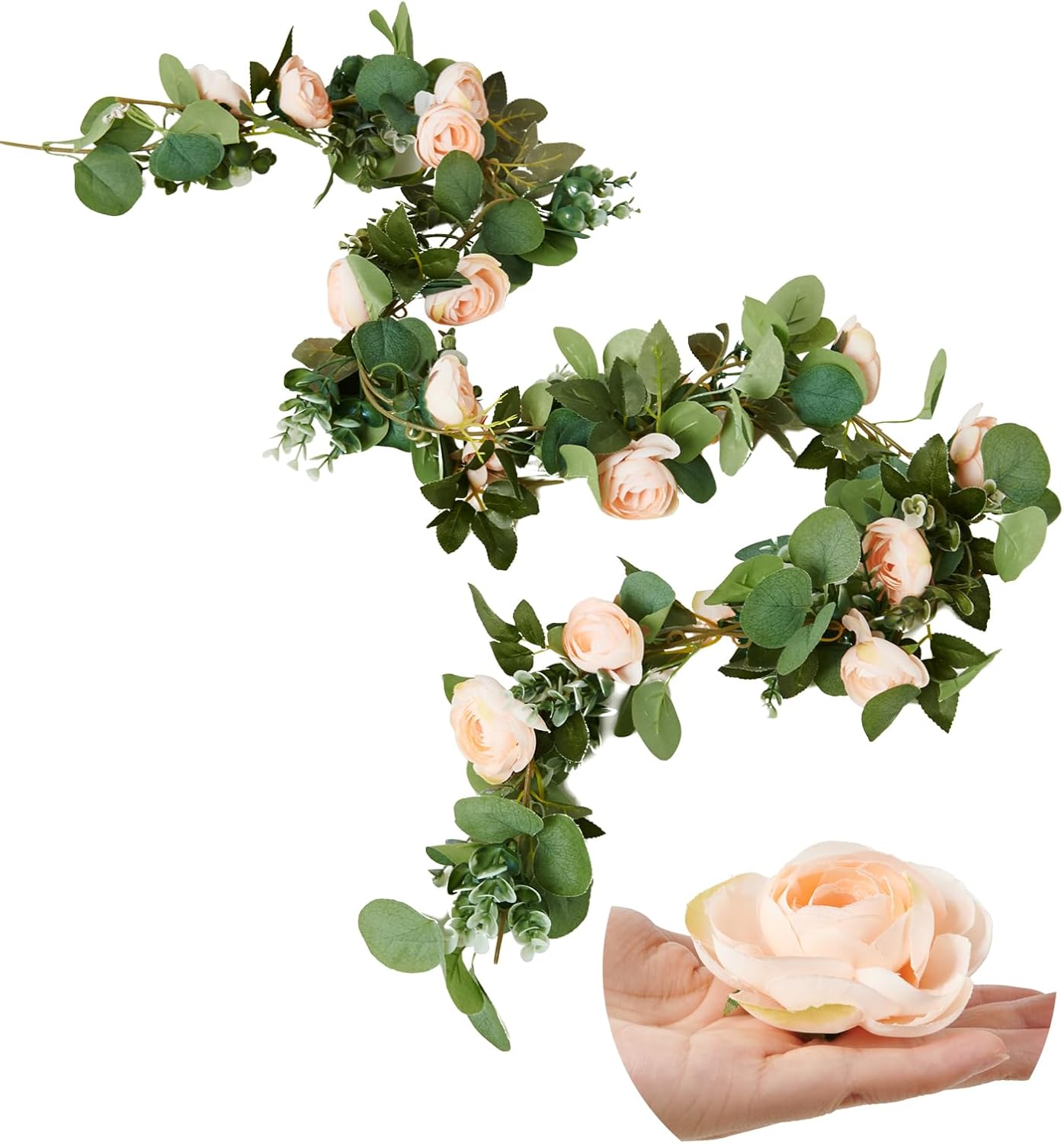 8Pcs x 8.2FT Artificial Flower Garland Floral Rose Vine Decor, Pink Flower