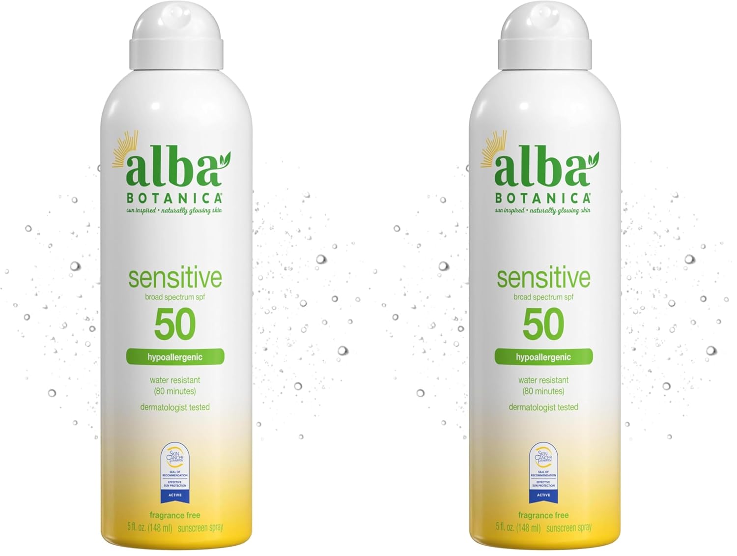 Alba Botanica Sensitive Sunscreen Spray for Face and Body, Fragrance-Free, Broad Spectrum SPF 50, Water Resistant, 5 fl. oz. Bottle
