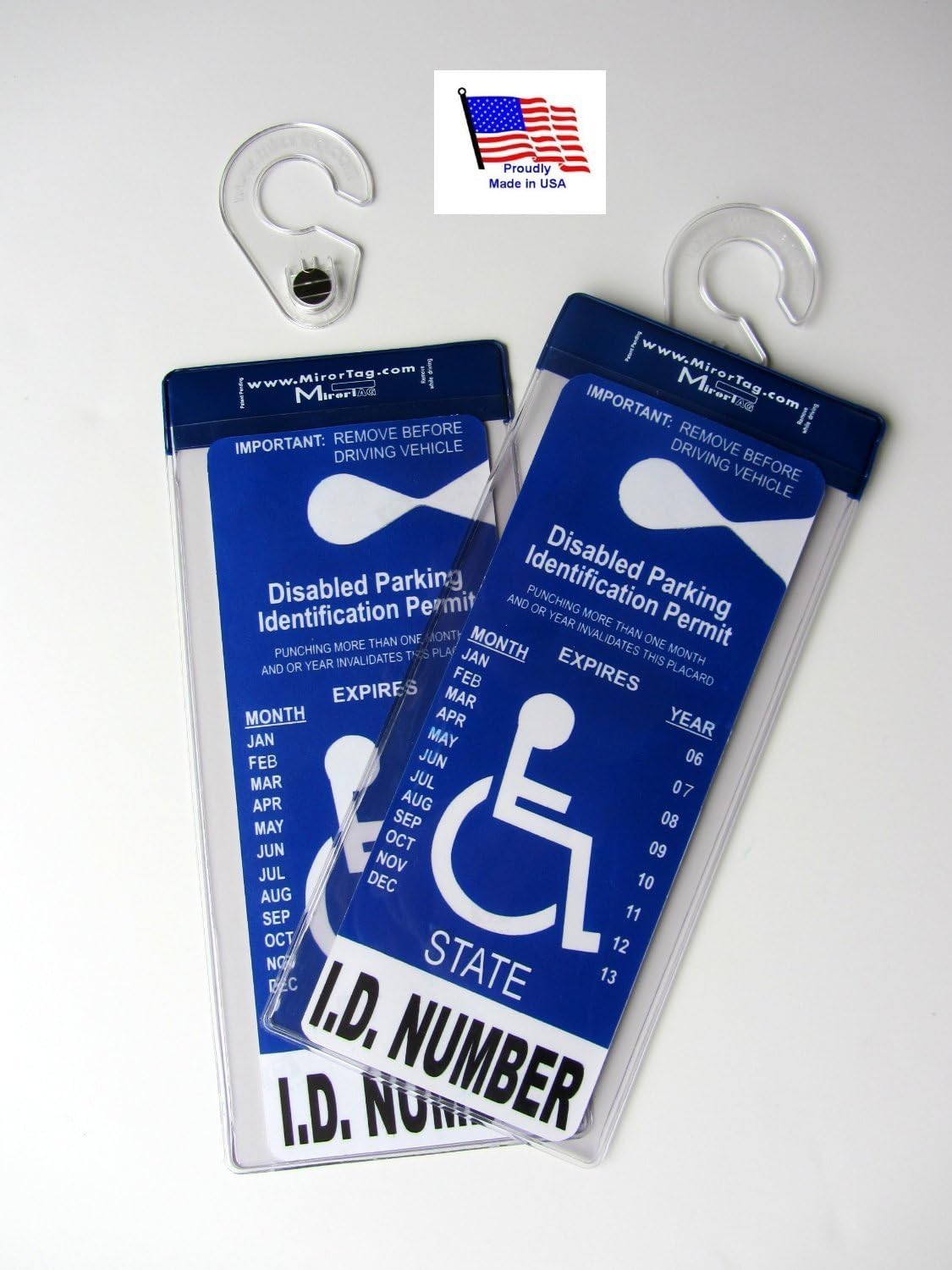 2 MirorTag Silver by JL Safety - Easily Display & Put Away a Handicapped Parking Placard. Strong Hook high Heat Rated. Magnetically snap the Holder