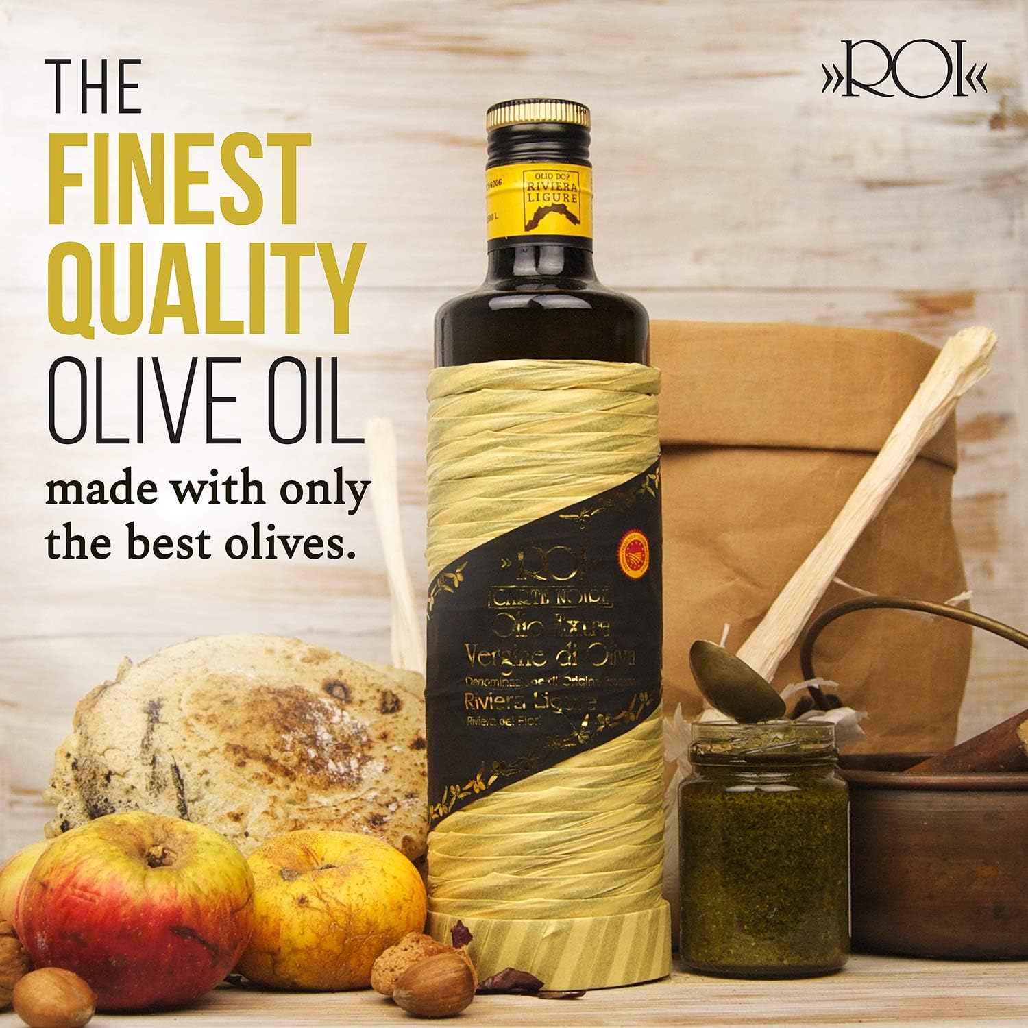 ROI Italian Extra Virgin Olive Oil - Made from Ligurian Taggiasca Olives - Polyphenol Rich EVOO - DOP Certified - Fresh Cold Pressed in Italy - Low