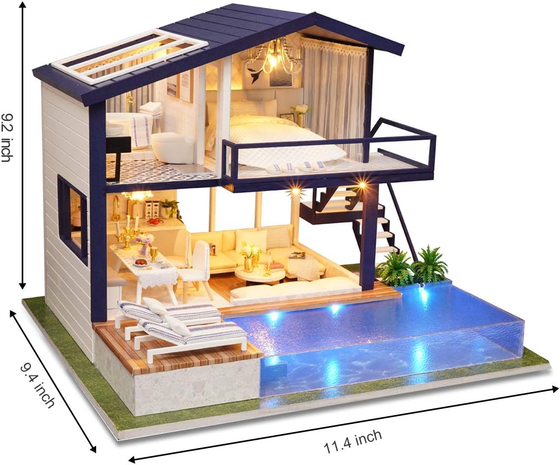 GuDoQi DIY Miniature Dollhouse Kit, Miniature House Kit 1:24 Scale, Tiny House kit with Music and Furniture Kit, Great Gift for Birthday Christmas