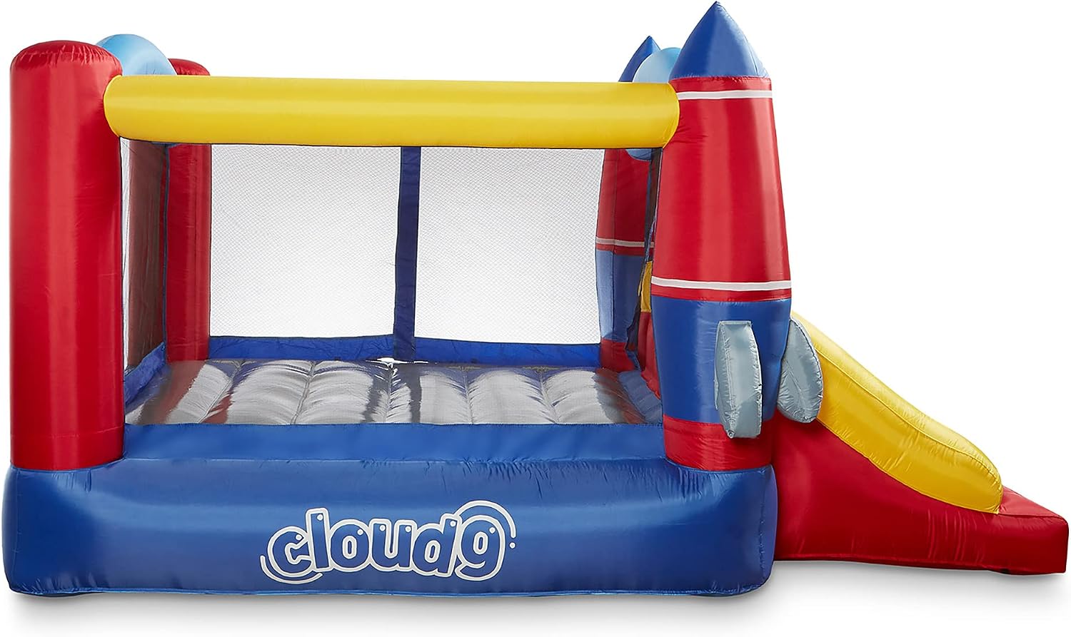 Cloud 9 Inflatable Bounce House and Blower, Rocket Theme Bouncer for Kids with Slide, Includes Stakes and Repair Patches
